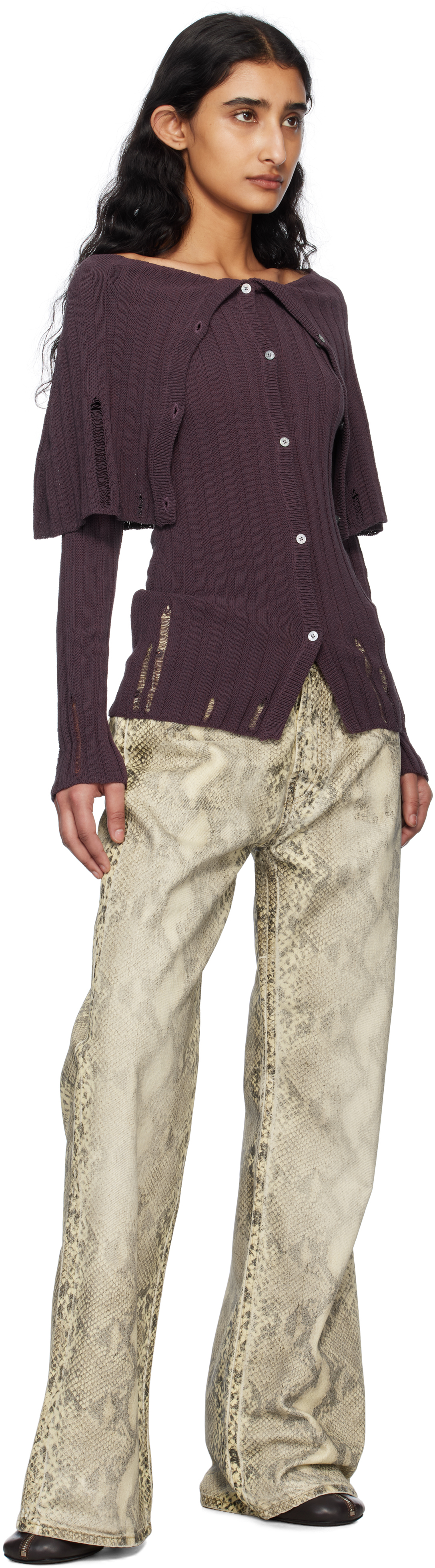 Acne Studios Burgundy Rib-knit Cardigan In Bpw Dark Burgundy