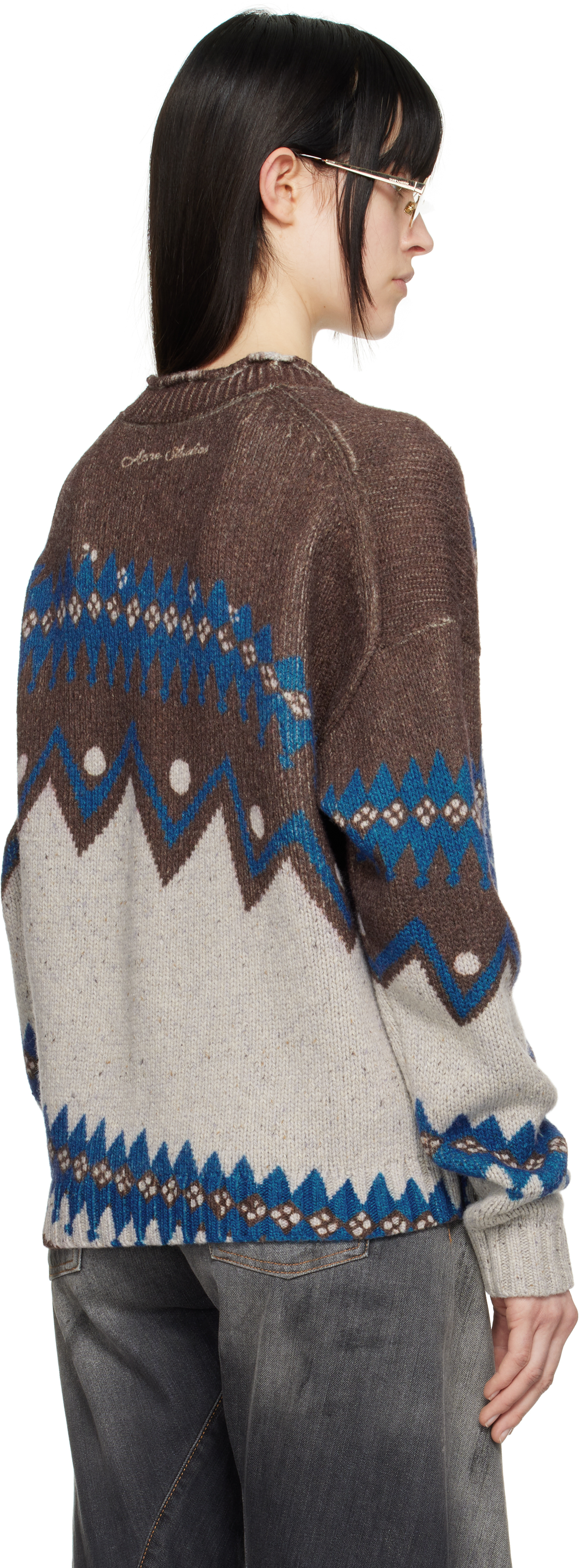 Acne Studios Jacquard Wool Cardigan In Bkf Brown/multi