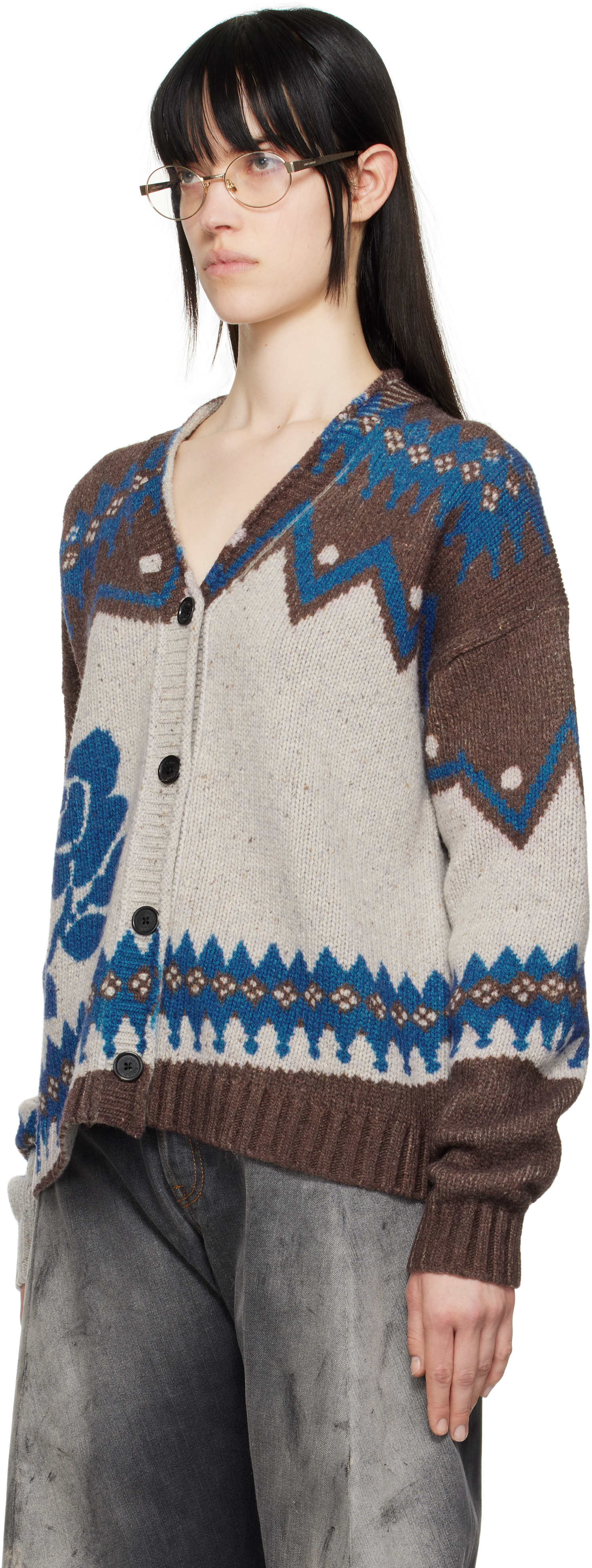 Acne Studios Jacquard Wool Cardigan In Bkf Brown/multi