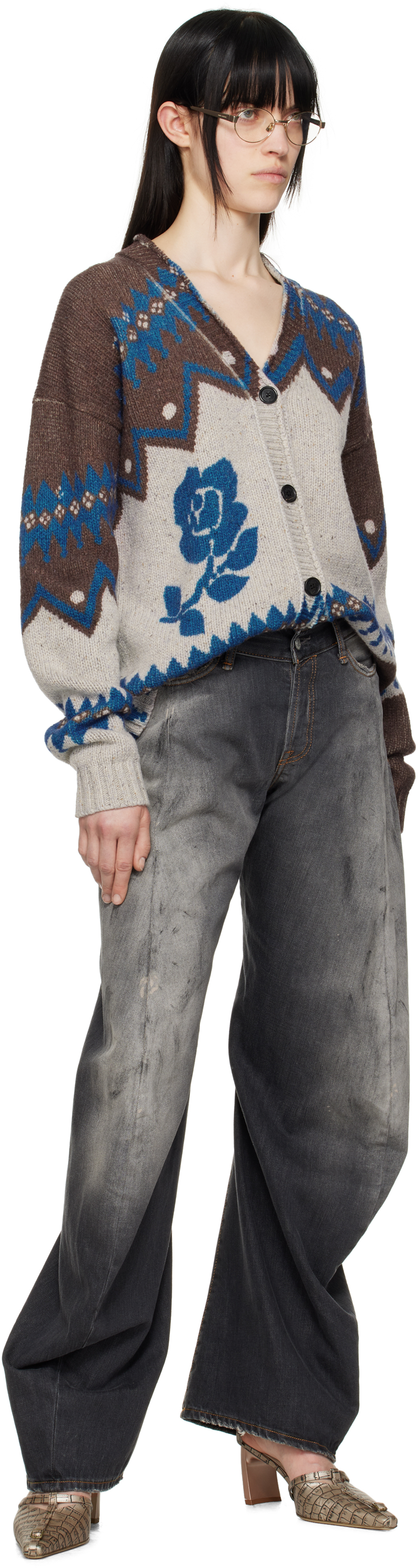 Acne Studios Jacquard Wool Cardigan In Bkf Brown/multi