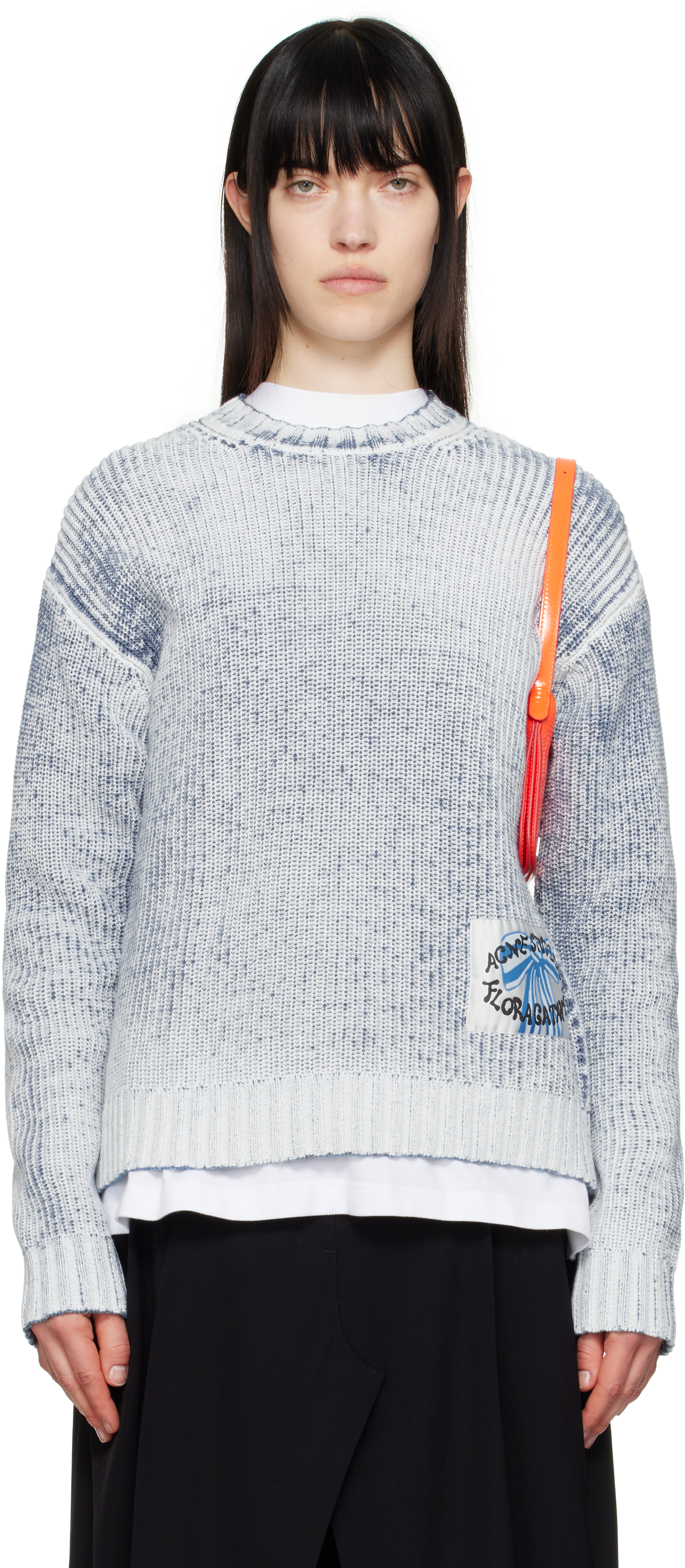 Acne Studios Blue & White Relaxed Fit Sweater In Dn2 Denim Blue/white