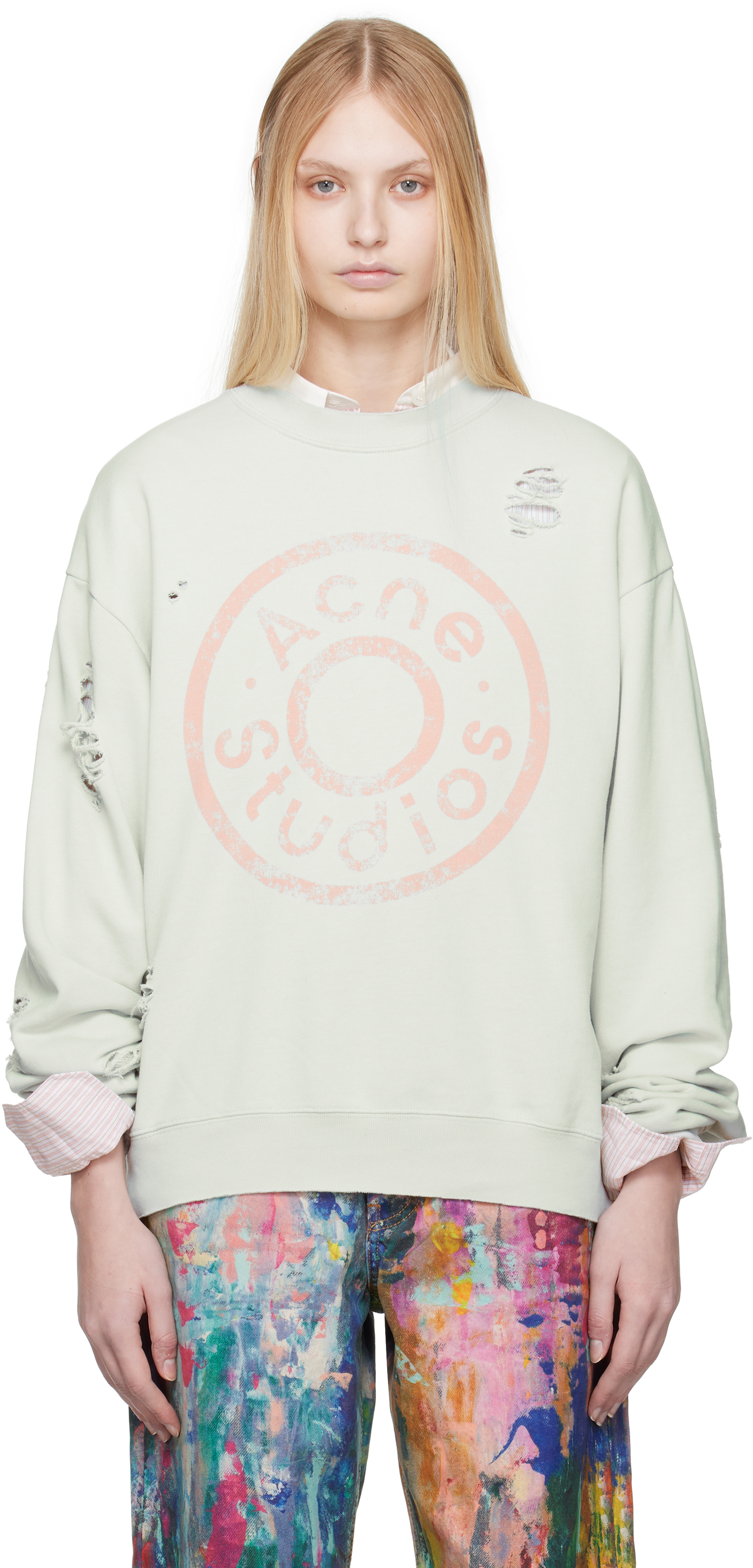 Acne Studios: Blue Printed Logo Sweatshirt | SSENSE