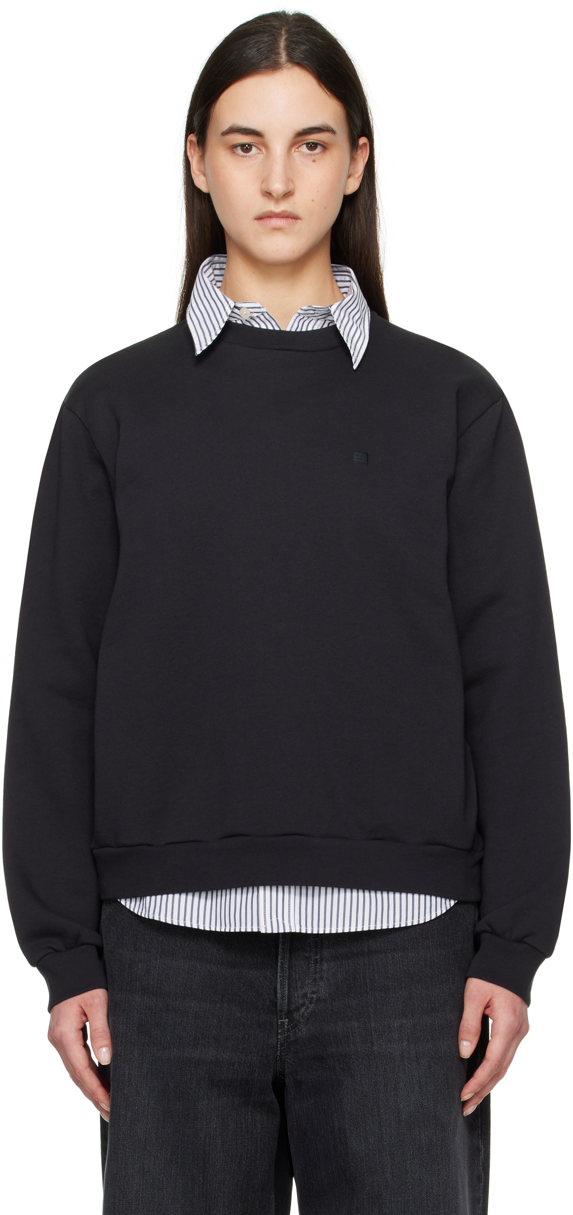 【Acne Studios】フリース クルーネック スウェットシャツ Acne Studios: ブラック クルーネック フリース スウェット