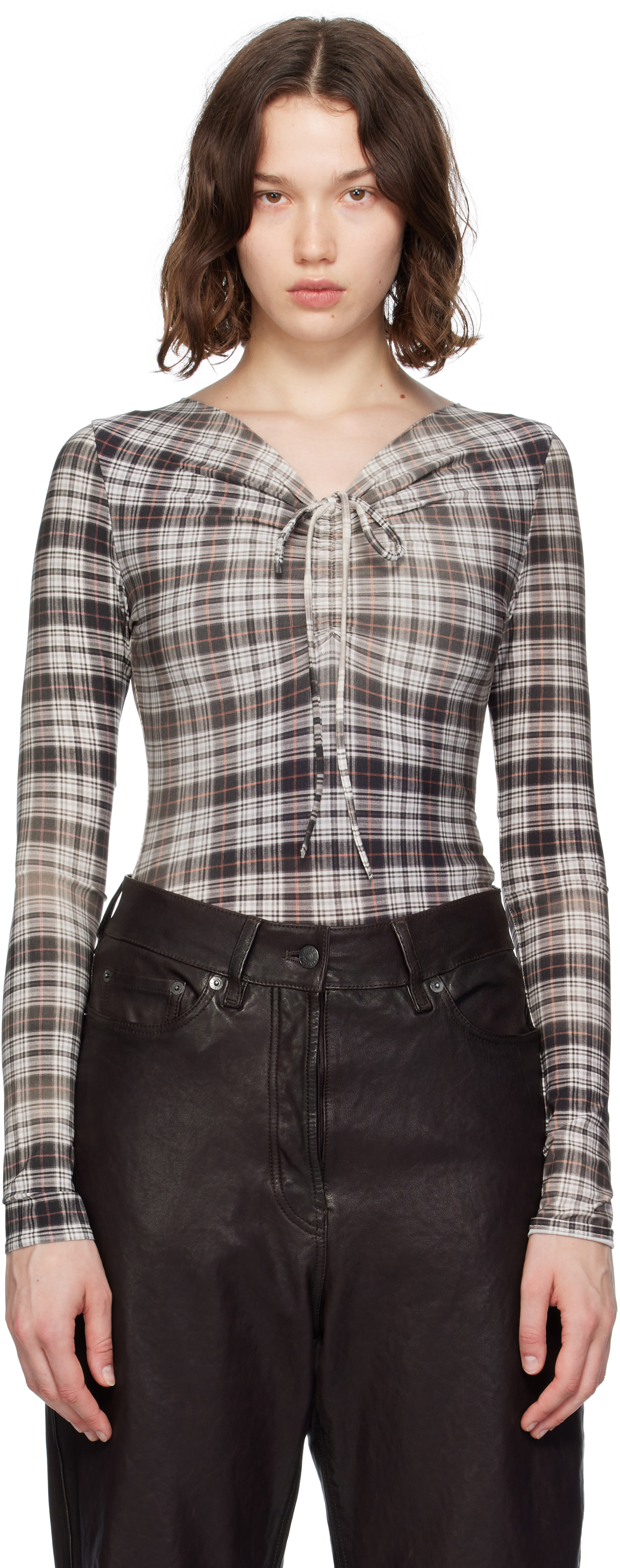 Black & White Faded Check T-shirt by Acne Studios on Sale Black & White Faded Check T-shirt by Acne Studios on Sale