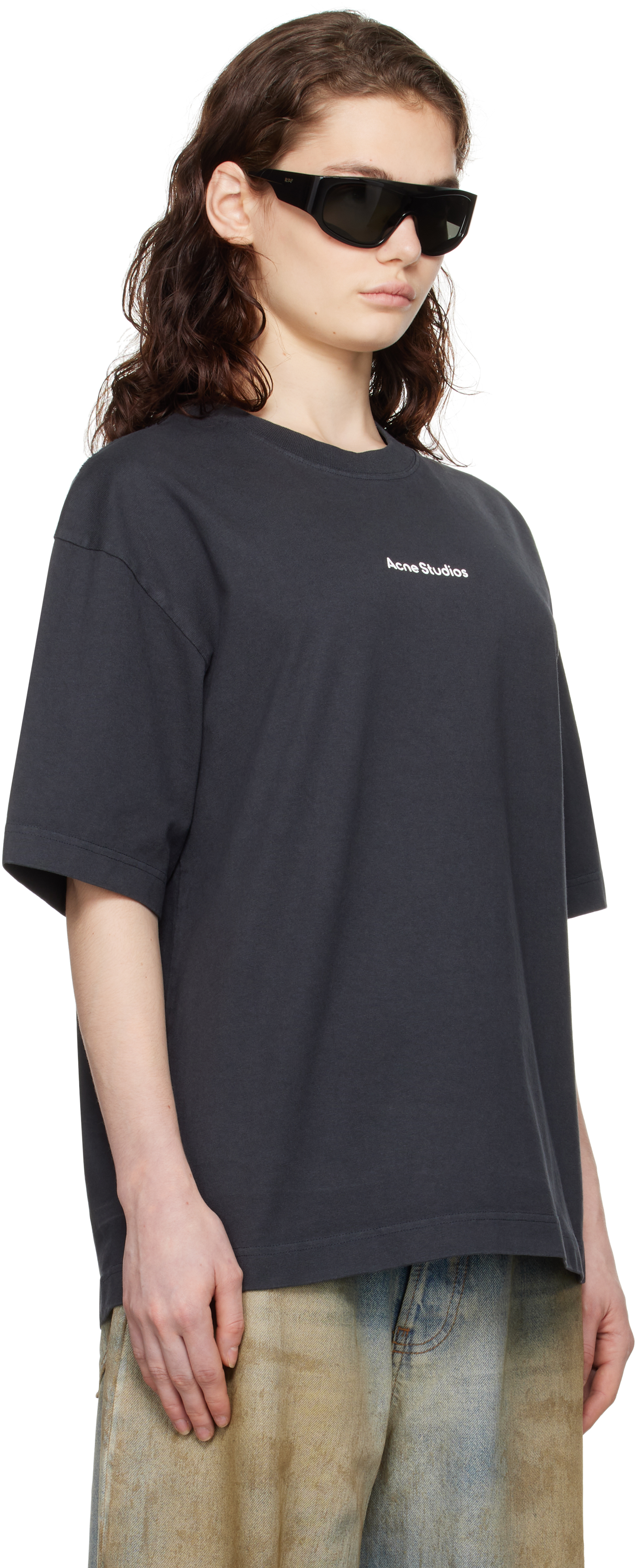 Acne Studios Black Relaxed Fit Stamp Logo T-shirt In 900 Black