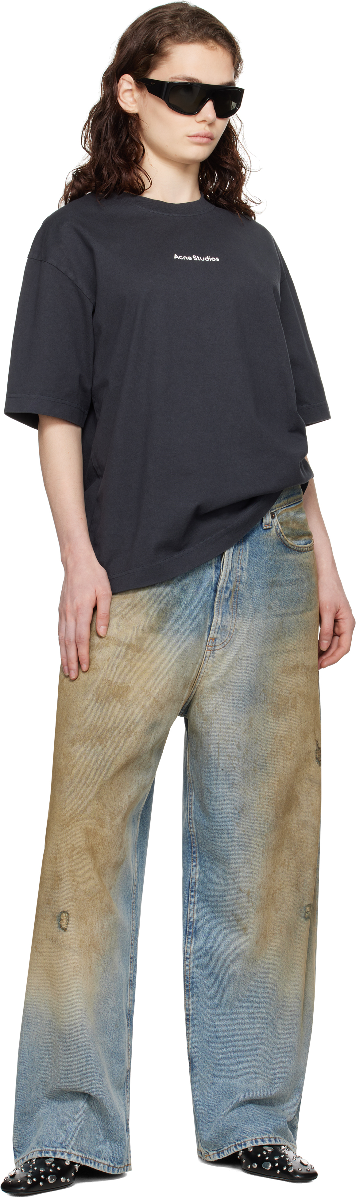 Acne Studios Black Relaxed Fit Stamp Logo T-shirt In 900 Black