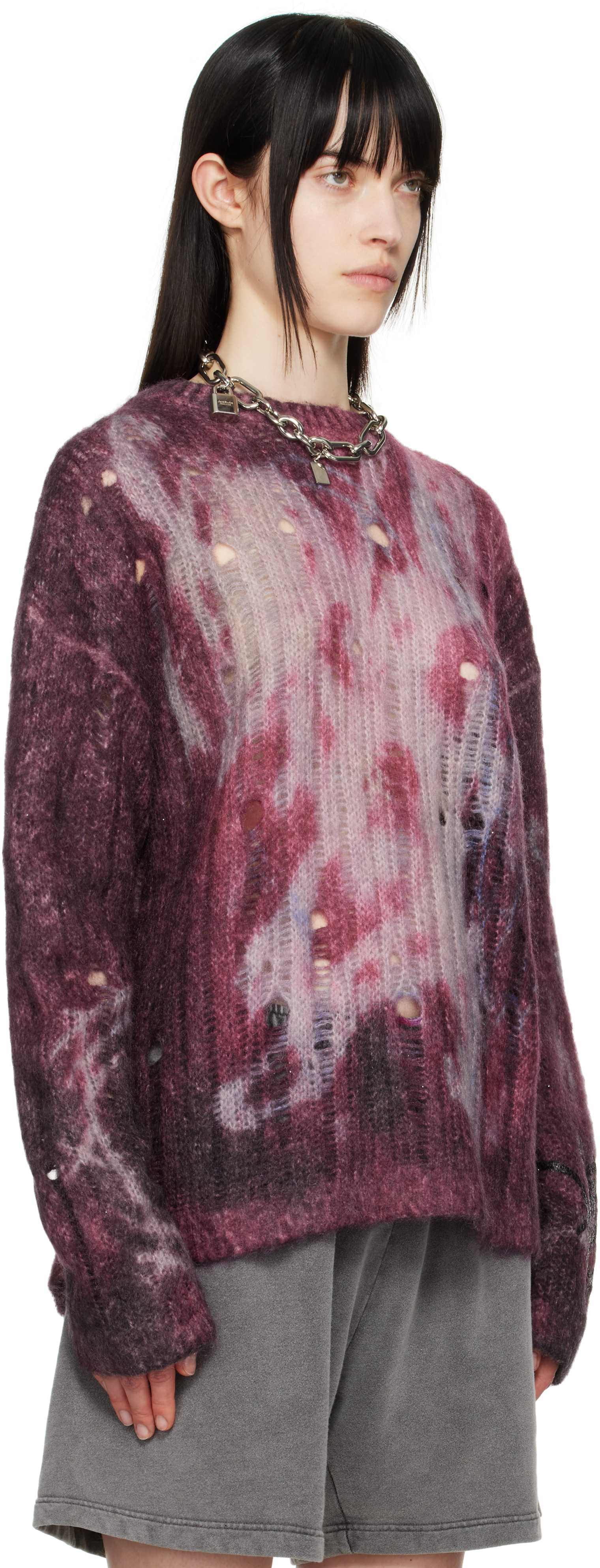 Acne Studios Purple Printed Knit Sweater In Ad8 Dark Purple
