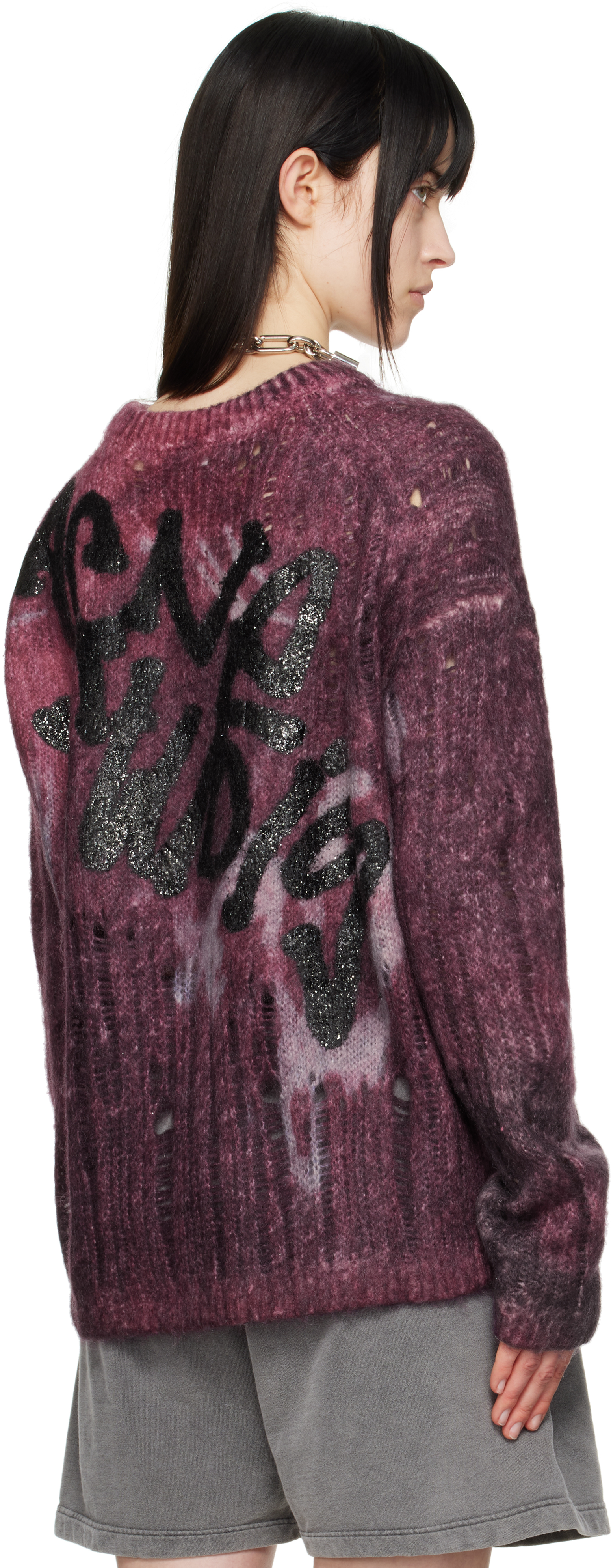 Acne Studios Purple Printed Knit Sweater In Ad8 Dark Purple