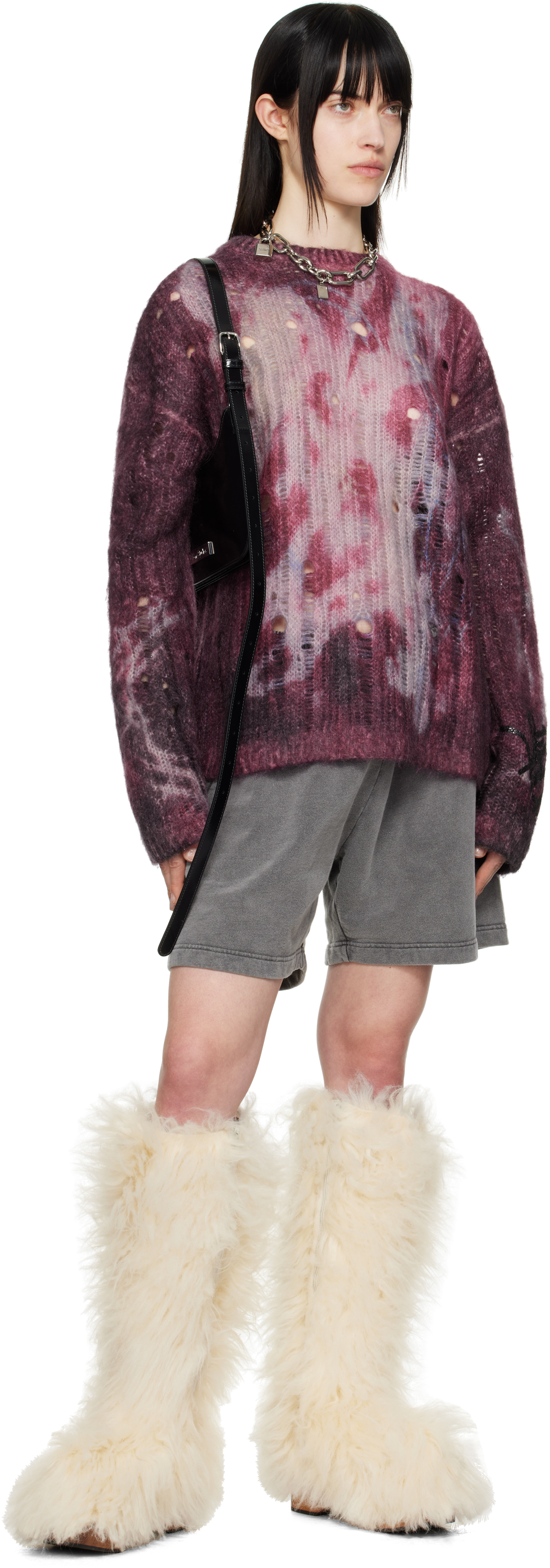 Acne Studios Purple Printed Knit Sweater In Ad8 Dark Purple