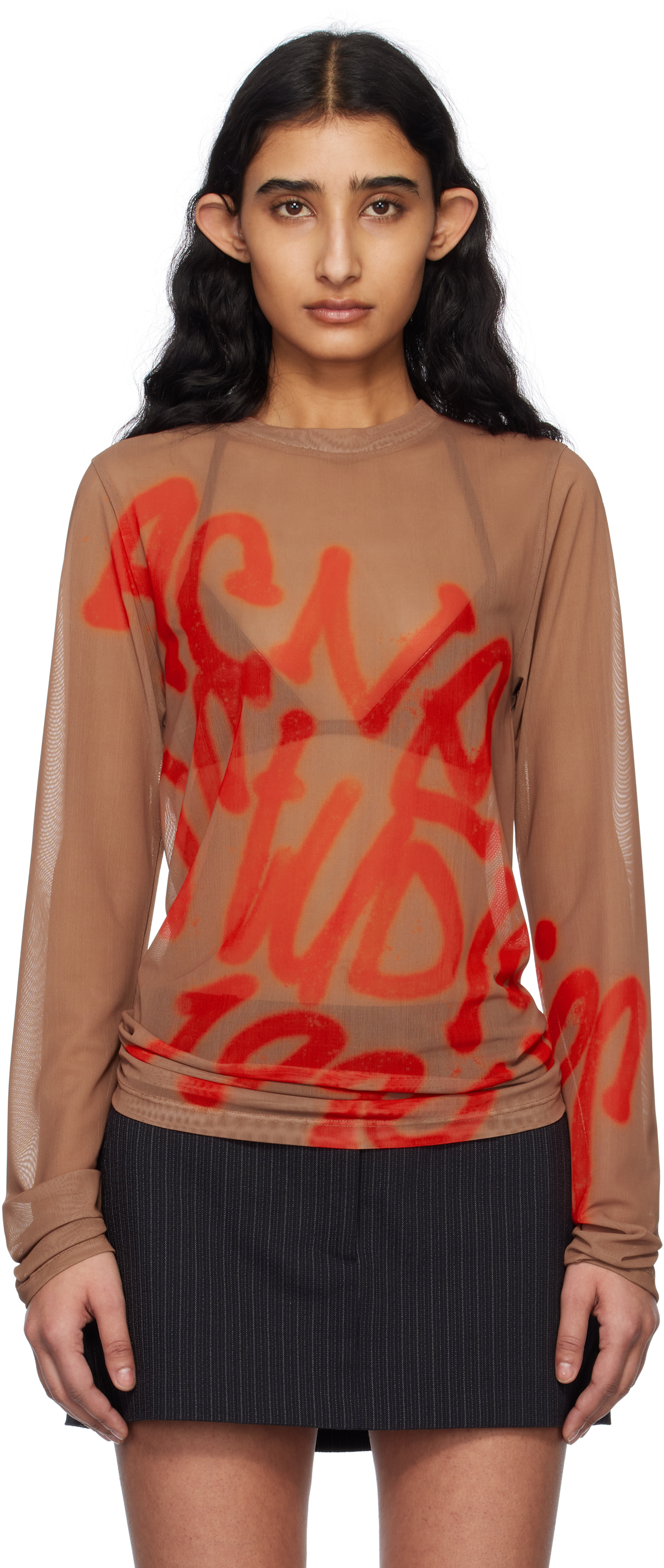 Taupe Long Sleeve Sprayed Logo T-shirt