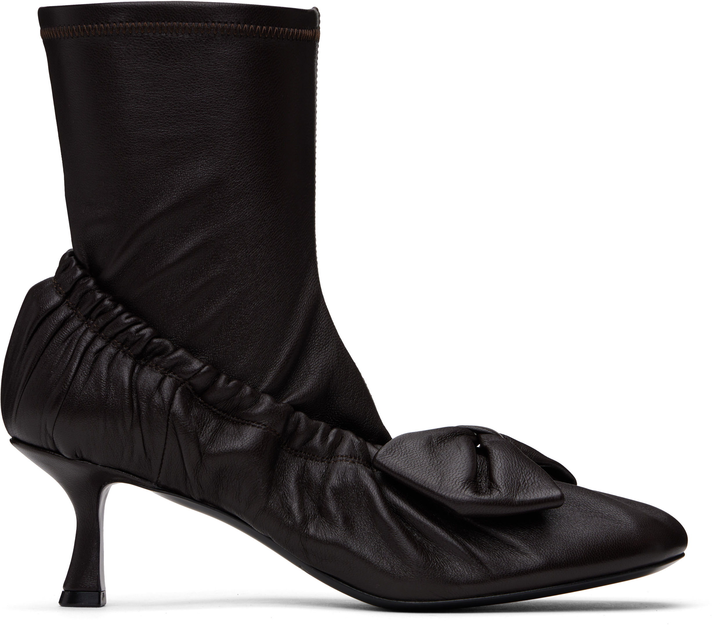 Brown Leather Bow Ankle Boots