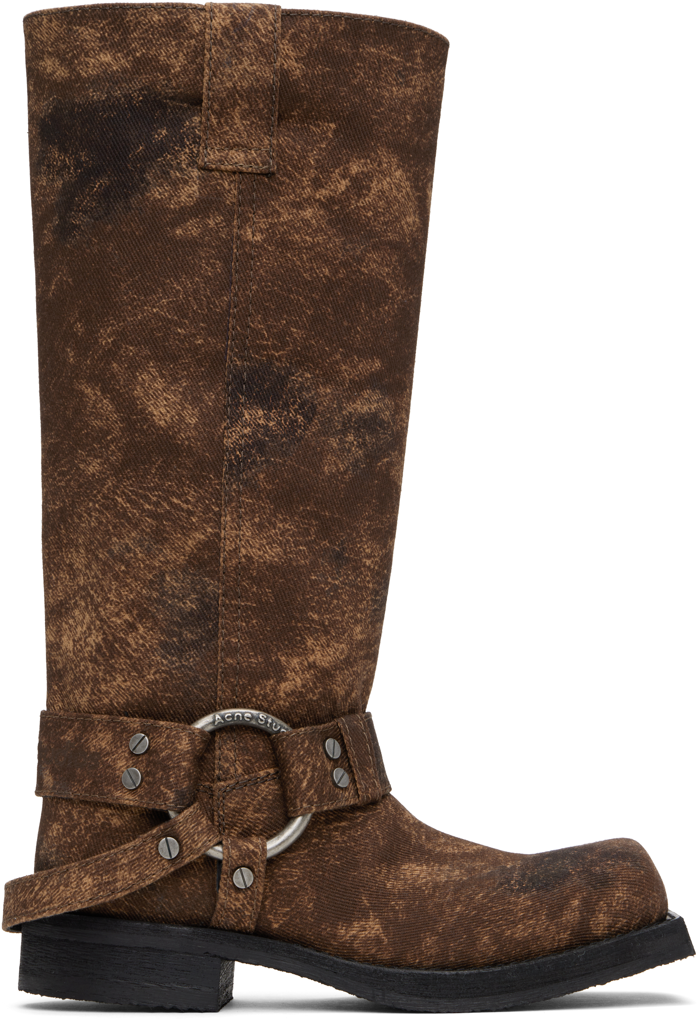 Brown Buckle Denim Tall Boots