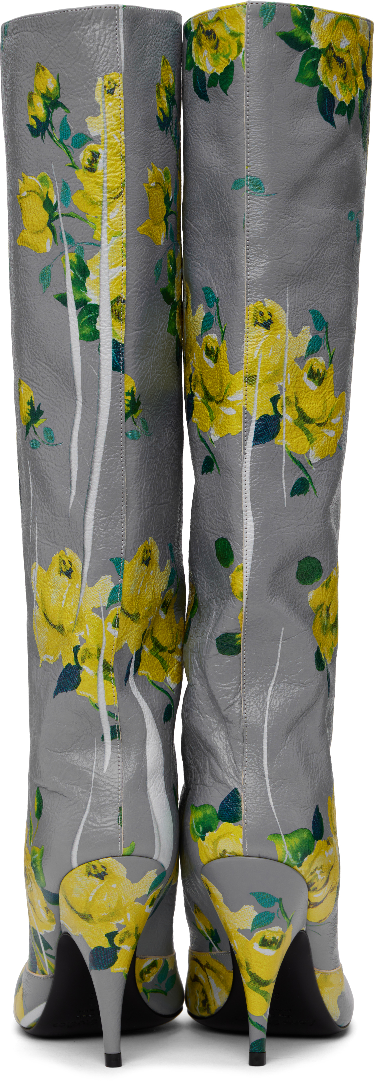 Acne Studios Gray Open Toe Leather Boots In Bya Yellow/grey