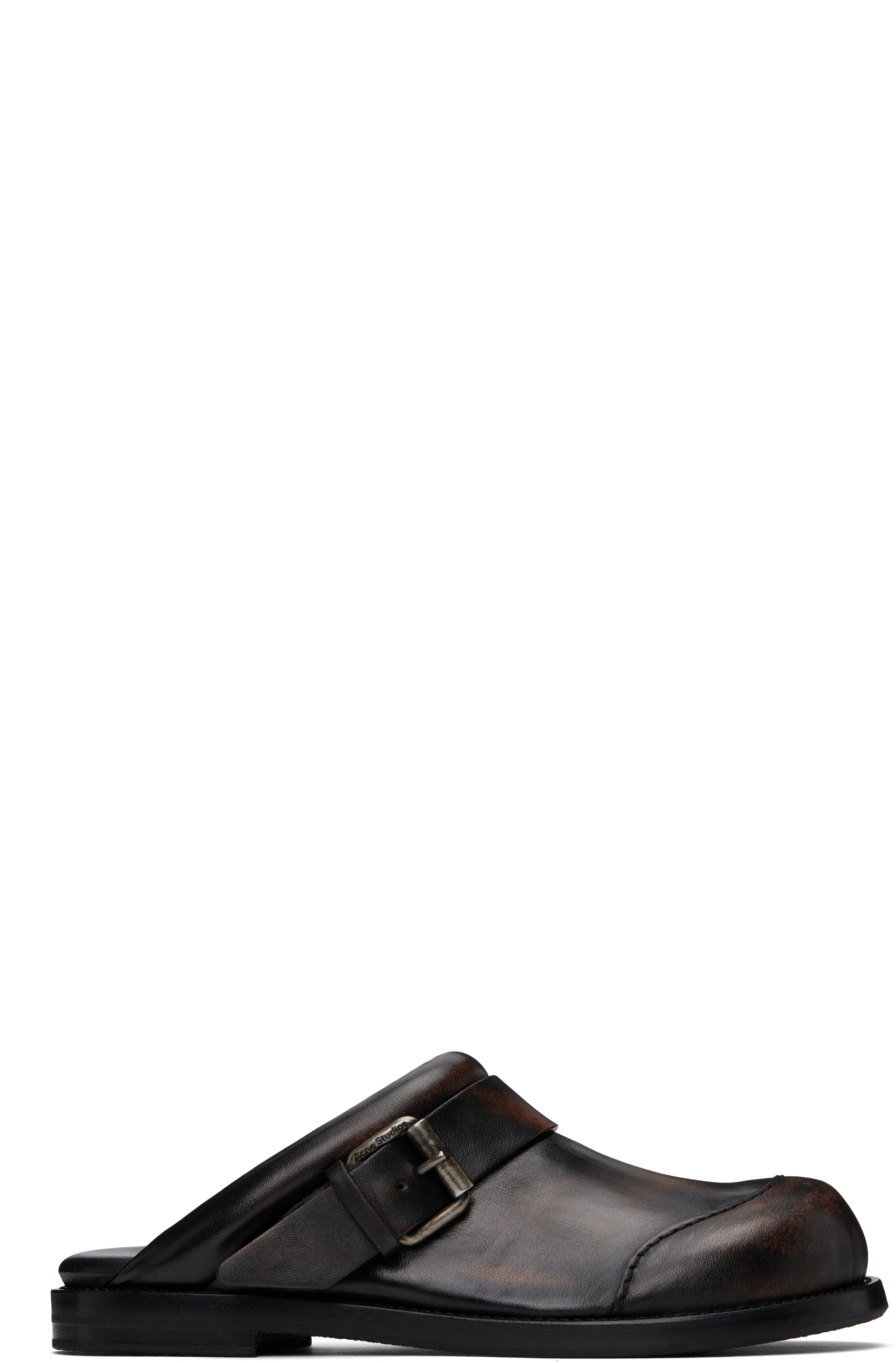 Brown & Black Leather Buckle Mules