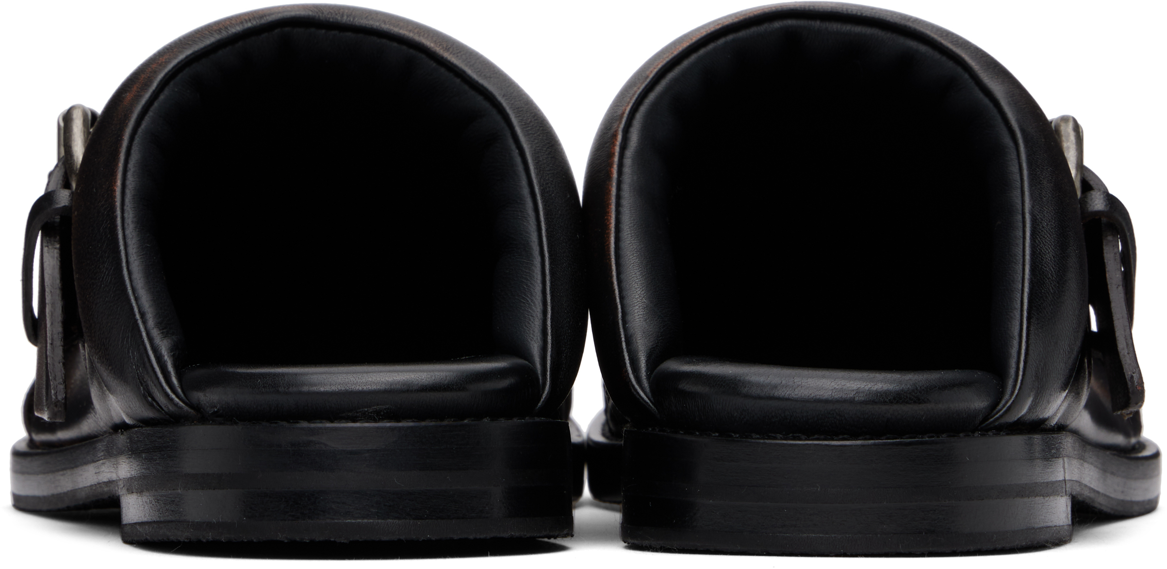 Acne Studios Brown & Black Leather Buckle Mules In Ahb Brown/black