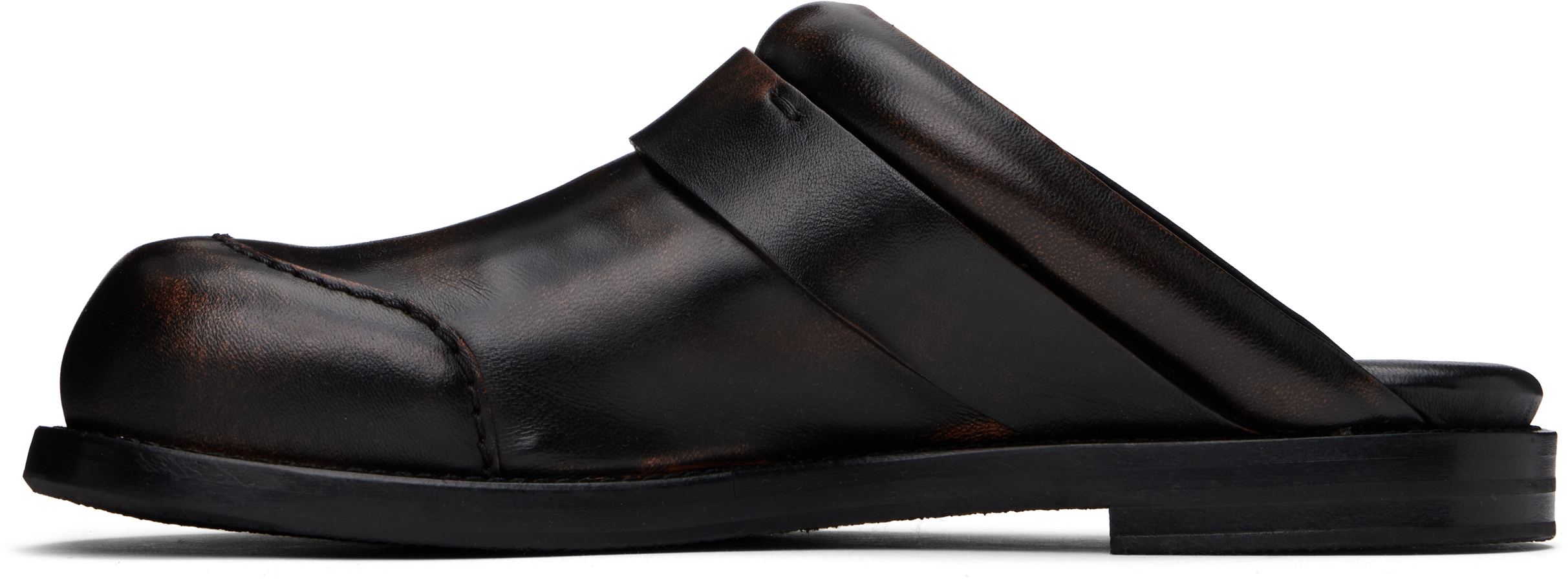 Acne Studios Brown & Black Leather Buckle Mules In Ahb Brown/black