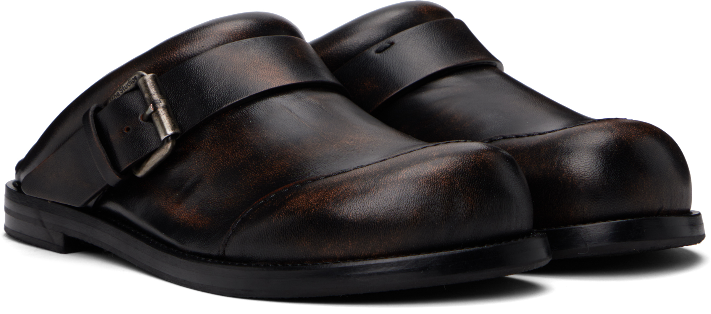 Acne Studios Brown & Black Leather Buckle Mules In Ahb Brown/black