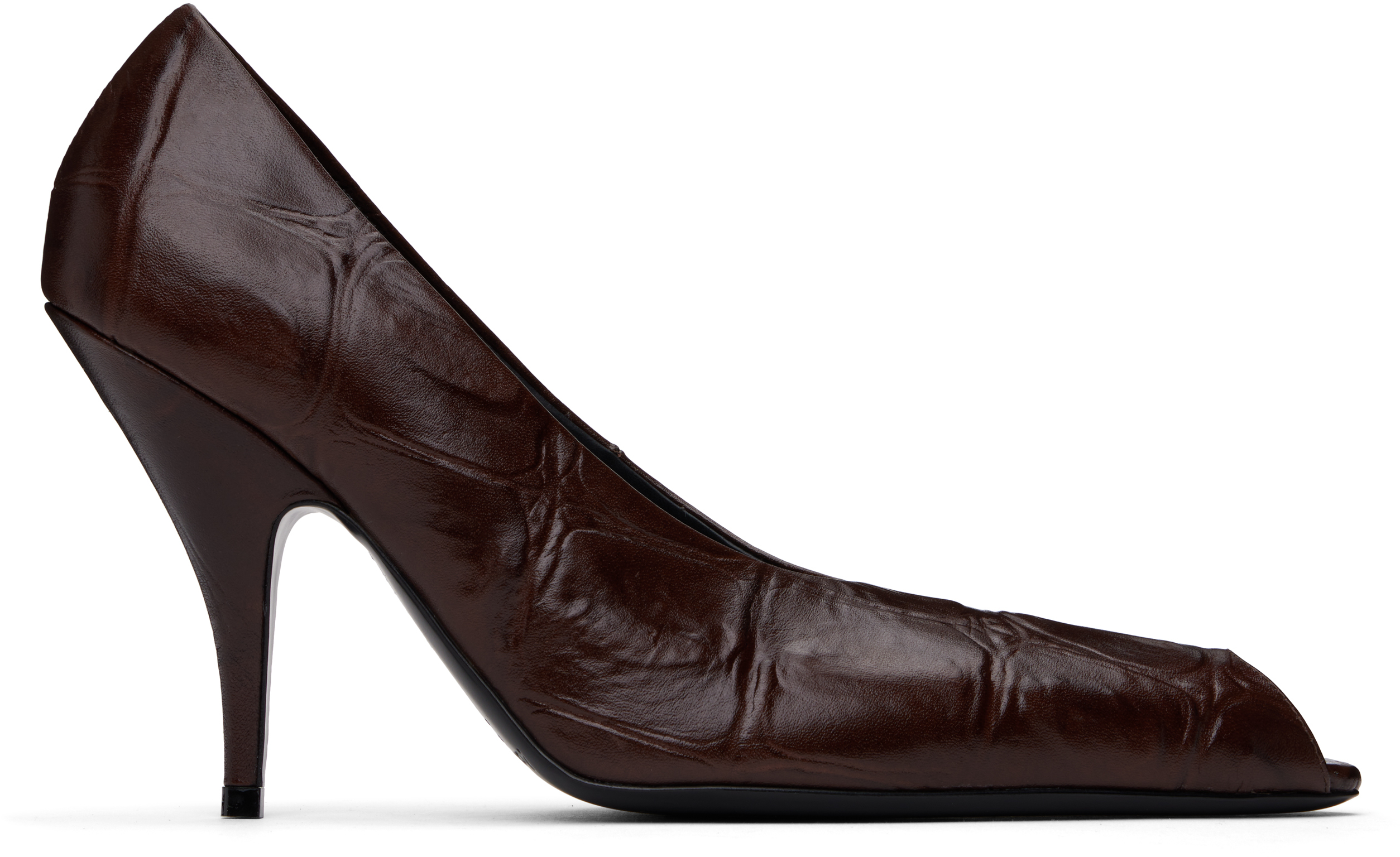 Brown Leather Open Toe Heels