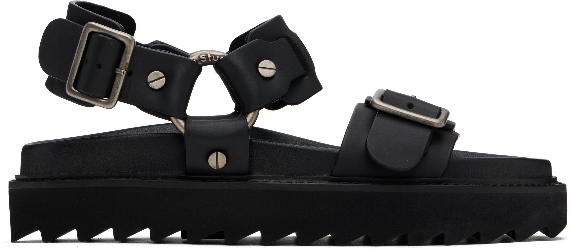 Black Leather Buckle Sandals