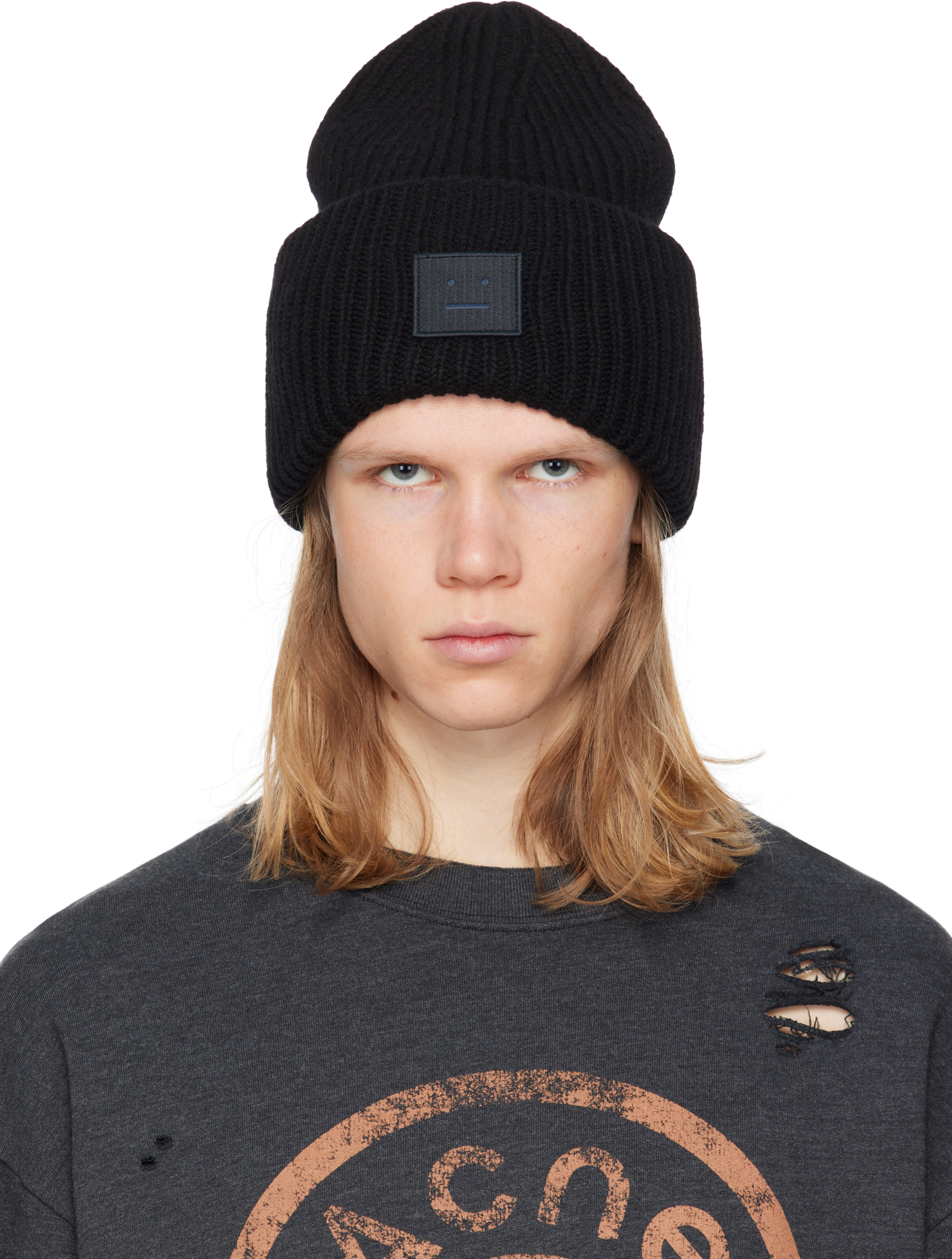 Black Large Face Logo Beanie