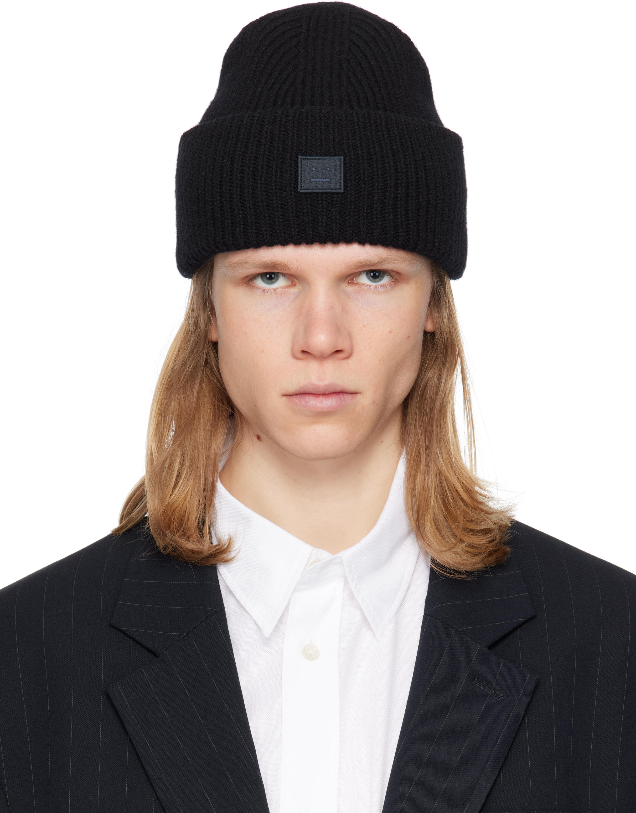 ACNE STUDIOS BLACK SMALL FACE LOGO BEANIE