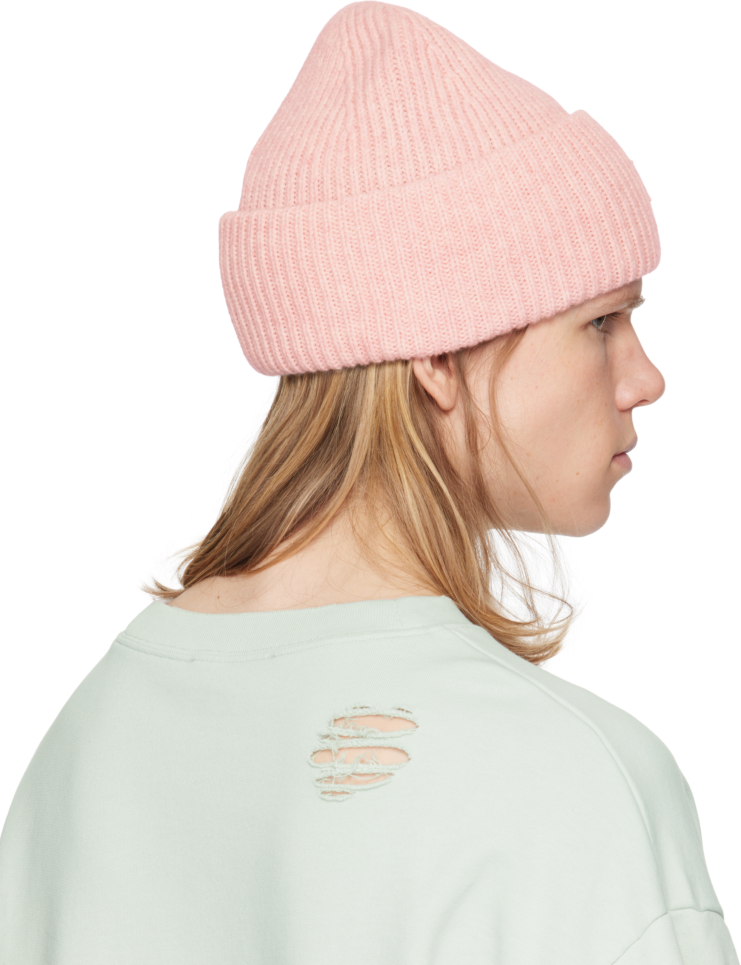 ACNE STUDIOS PINK SMALL FACE LOGO BEANIE 