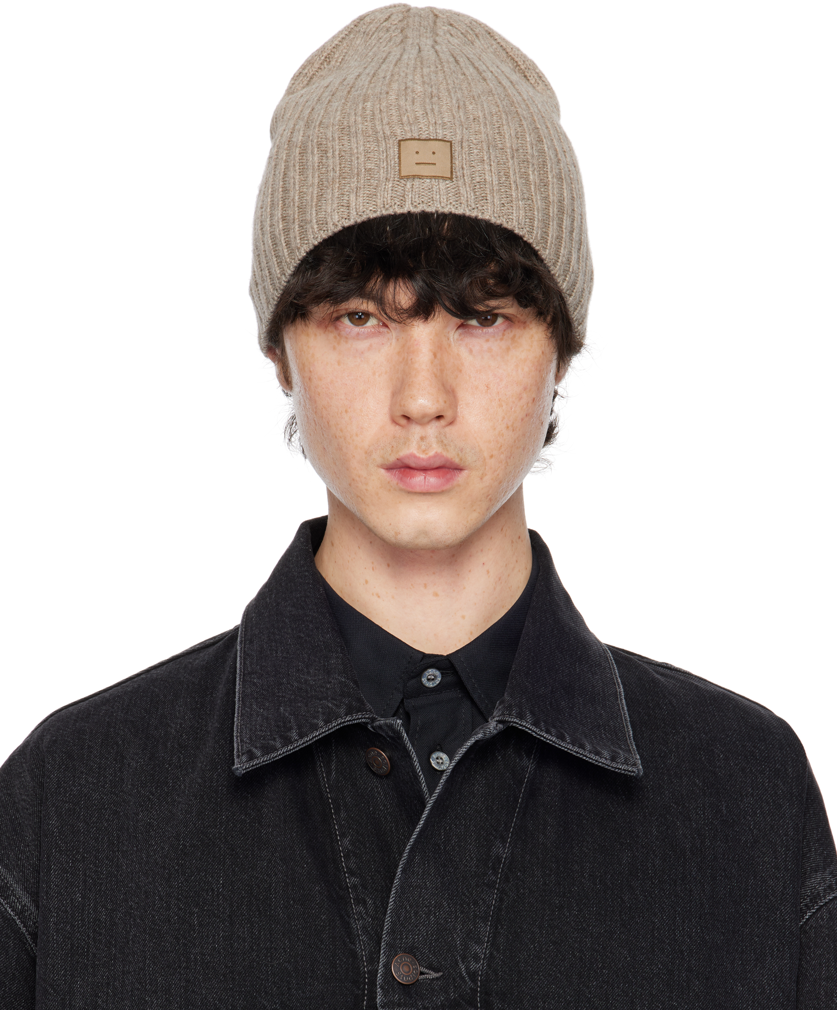 Acne Studios Gray Knitted Beanie In Drn Greige Melange
