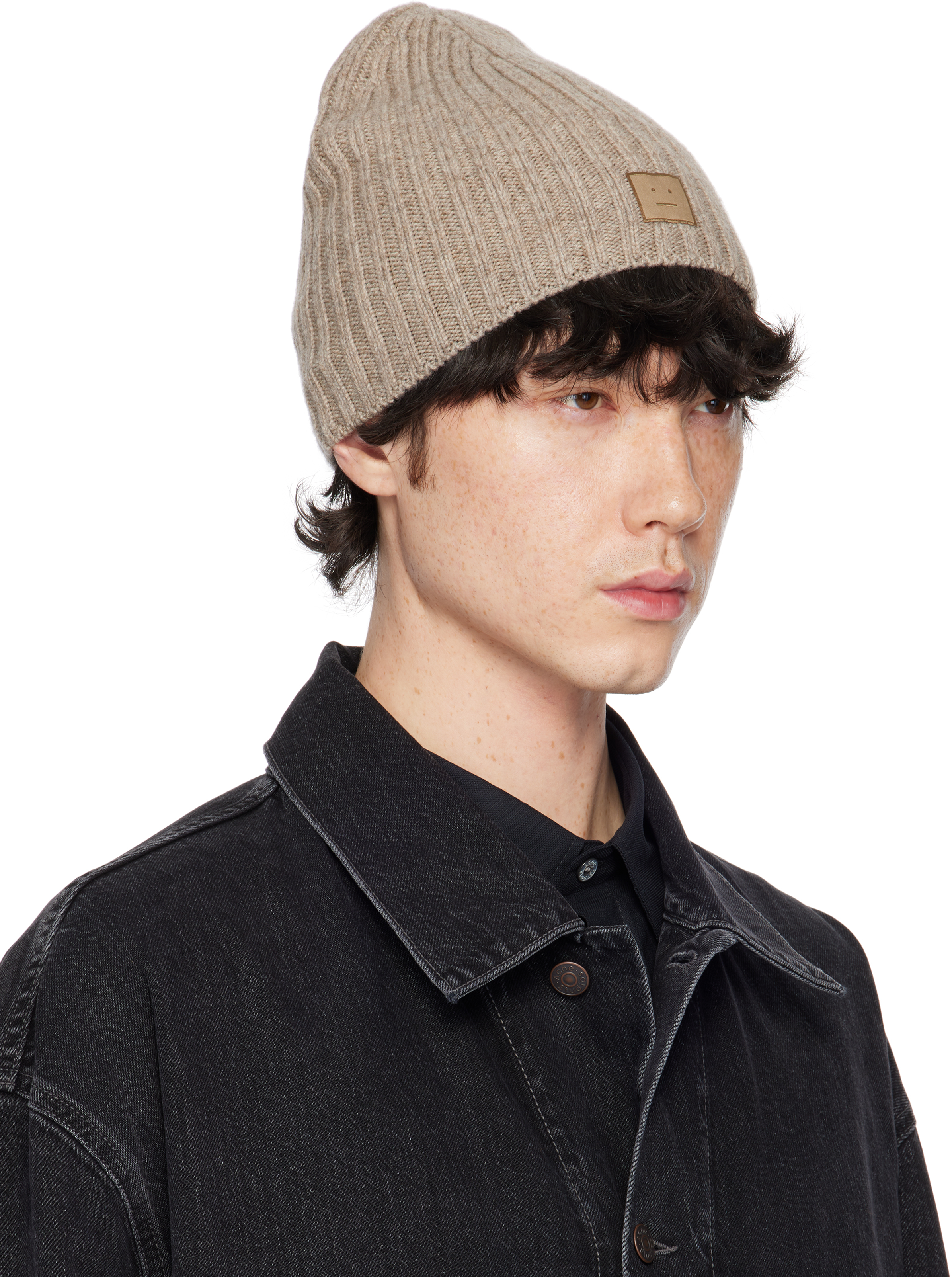 Acne Studios Gray Knitted Beanie In Drn Greige Melange