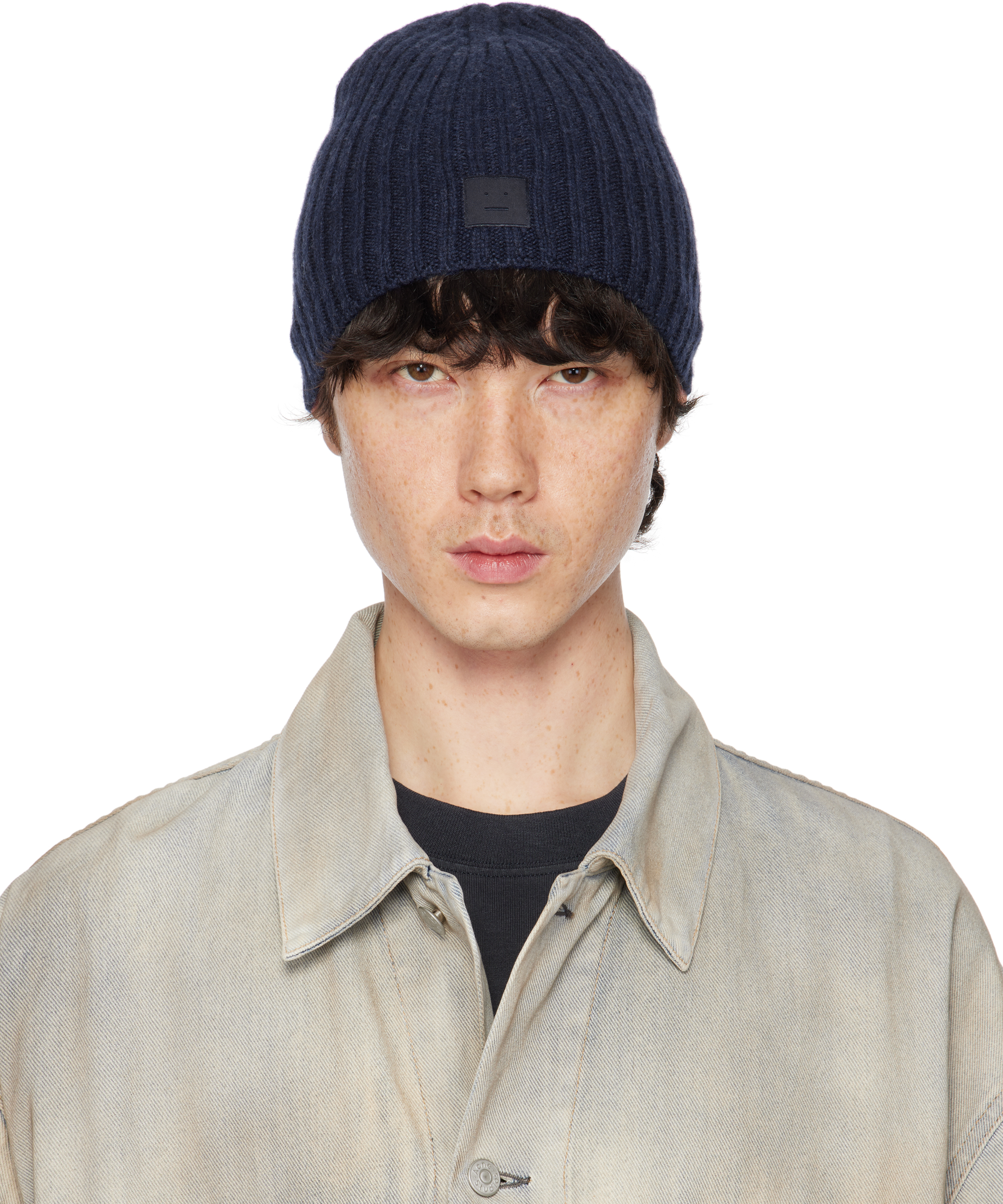 Acne Studios Navy Knitted Beanie In Ahe Navy Melange