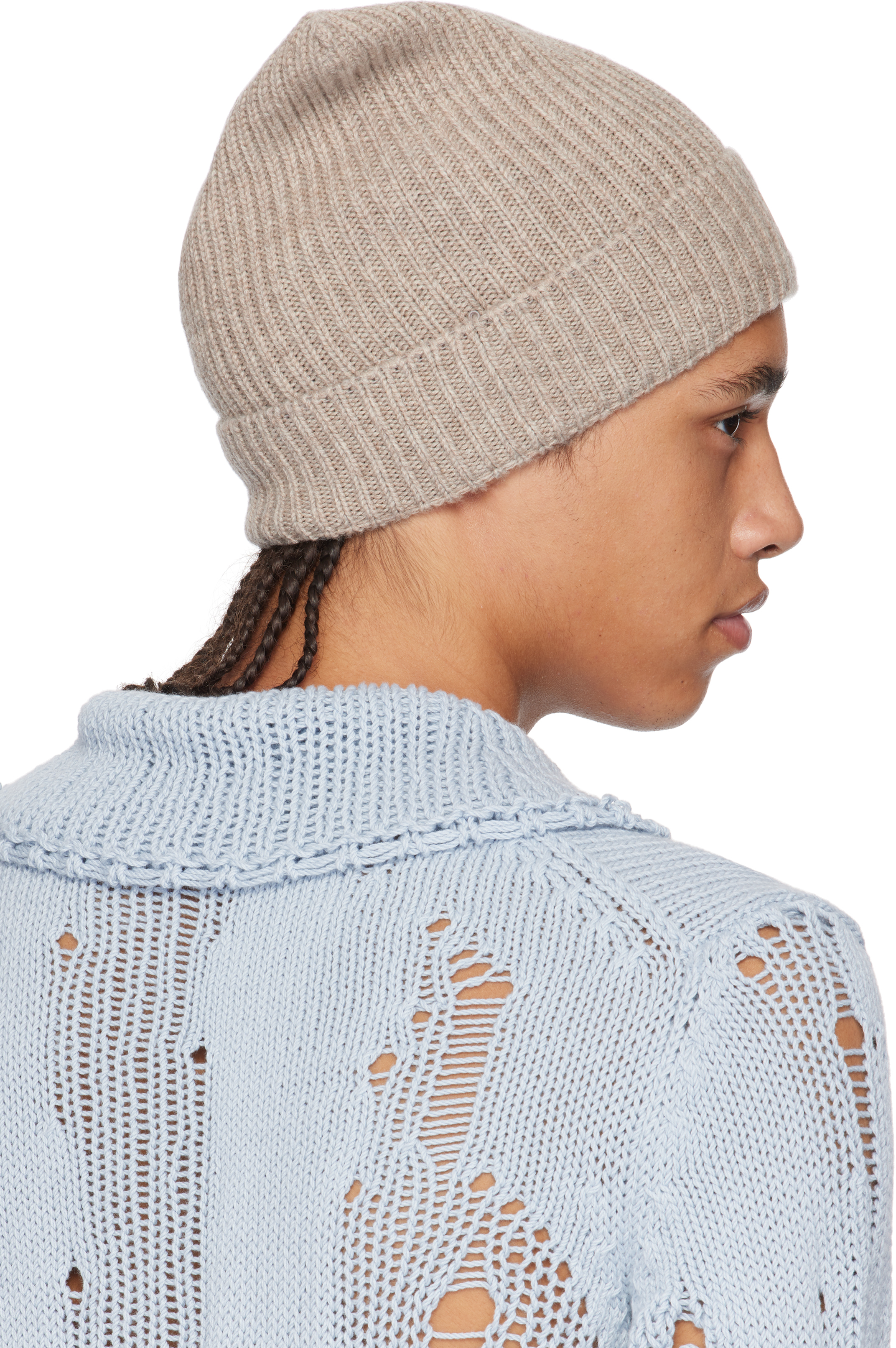 Acne Studios Beige Face Logo Square Beanie In Drn Greige Melange