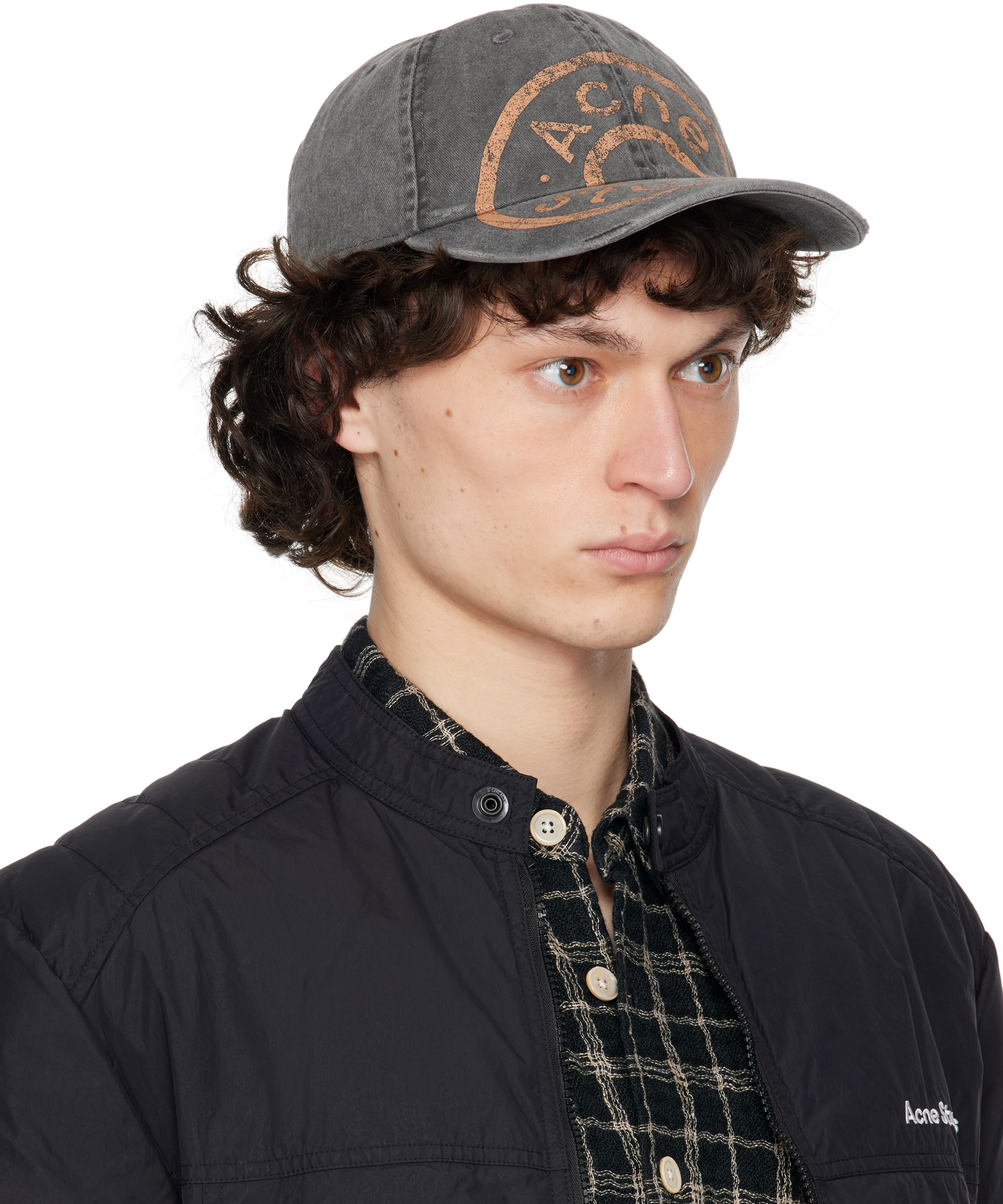 ACNE STUDIOS BLACK PRINTED LOGO CAP