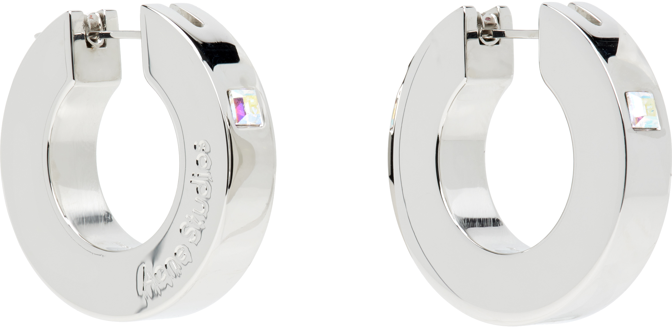 Acne Studios Silver Crystal Hoop Earrings In Aae Silver