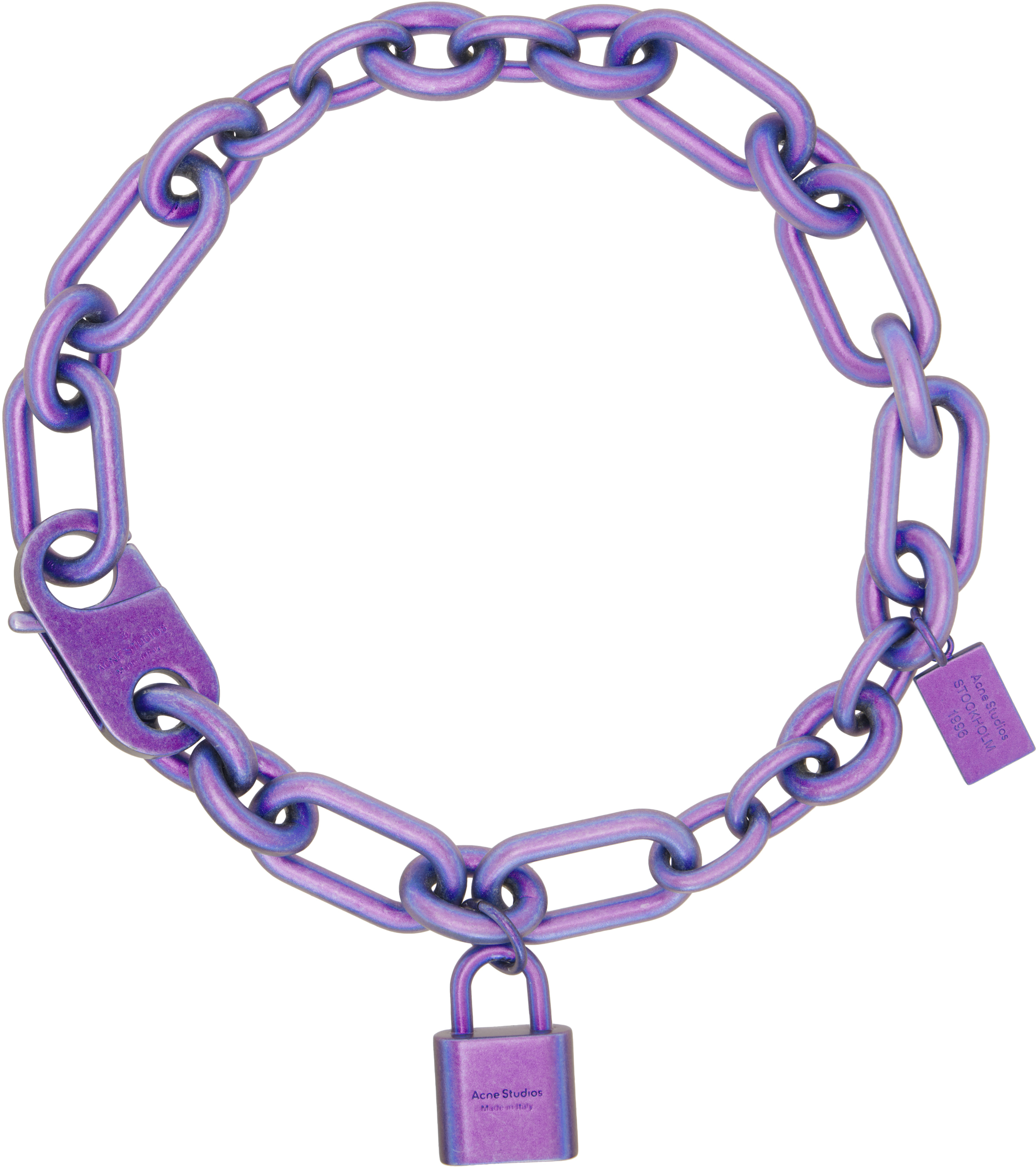 Acne Studios: Blue & Purple Padlock Chain Necklace | SSENSE