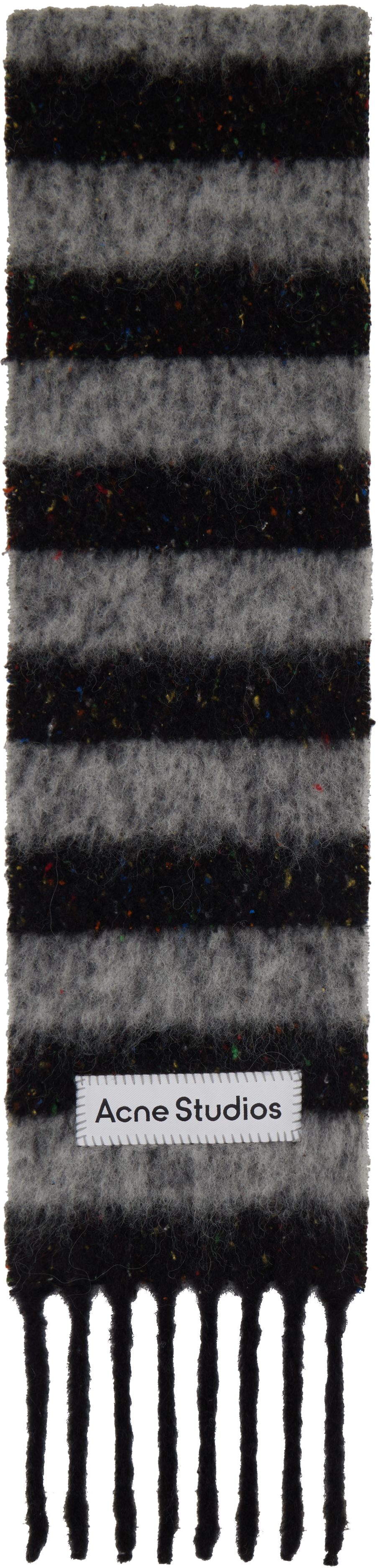 Acne Studios Black & Gray Narrow Stripe Alpaca Scarf In Blue