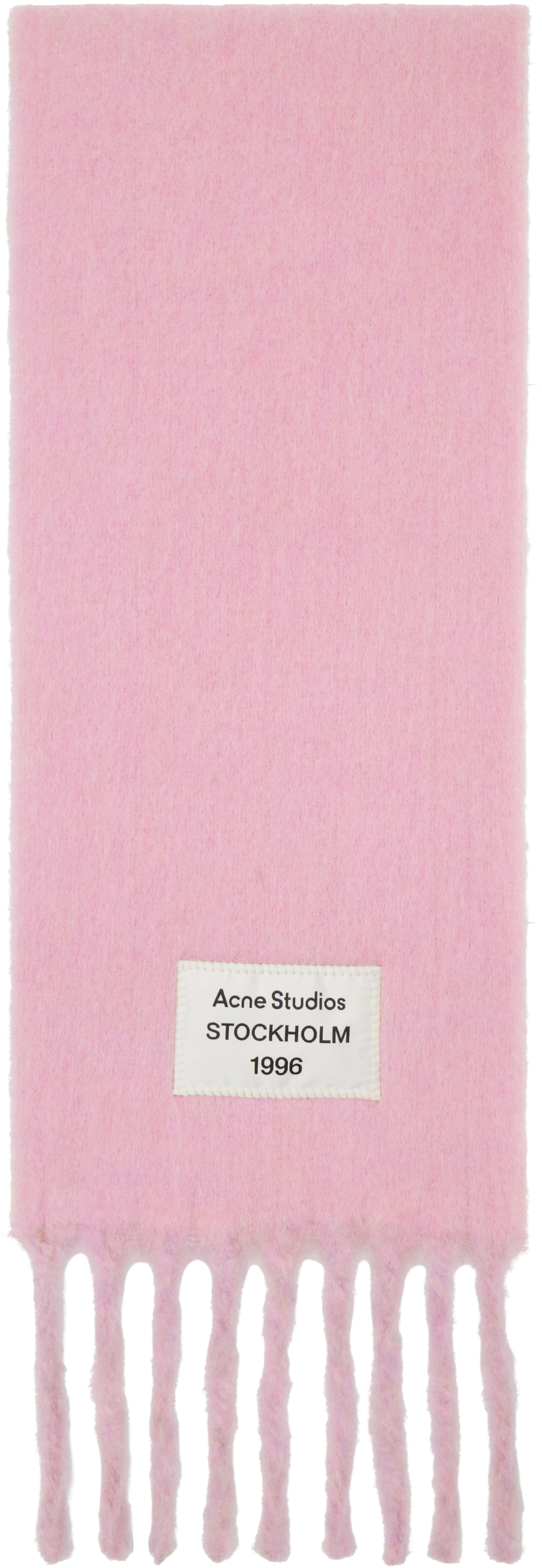 Shop Acne Studios Pink & Purple Logo Label Fringed Scarf In An4 Pink/lilac