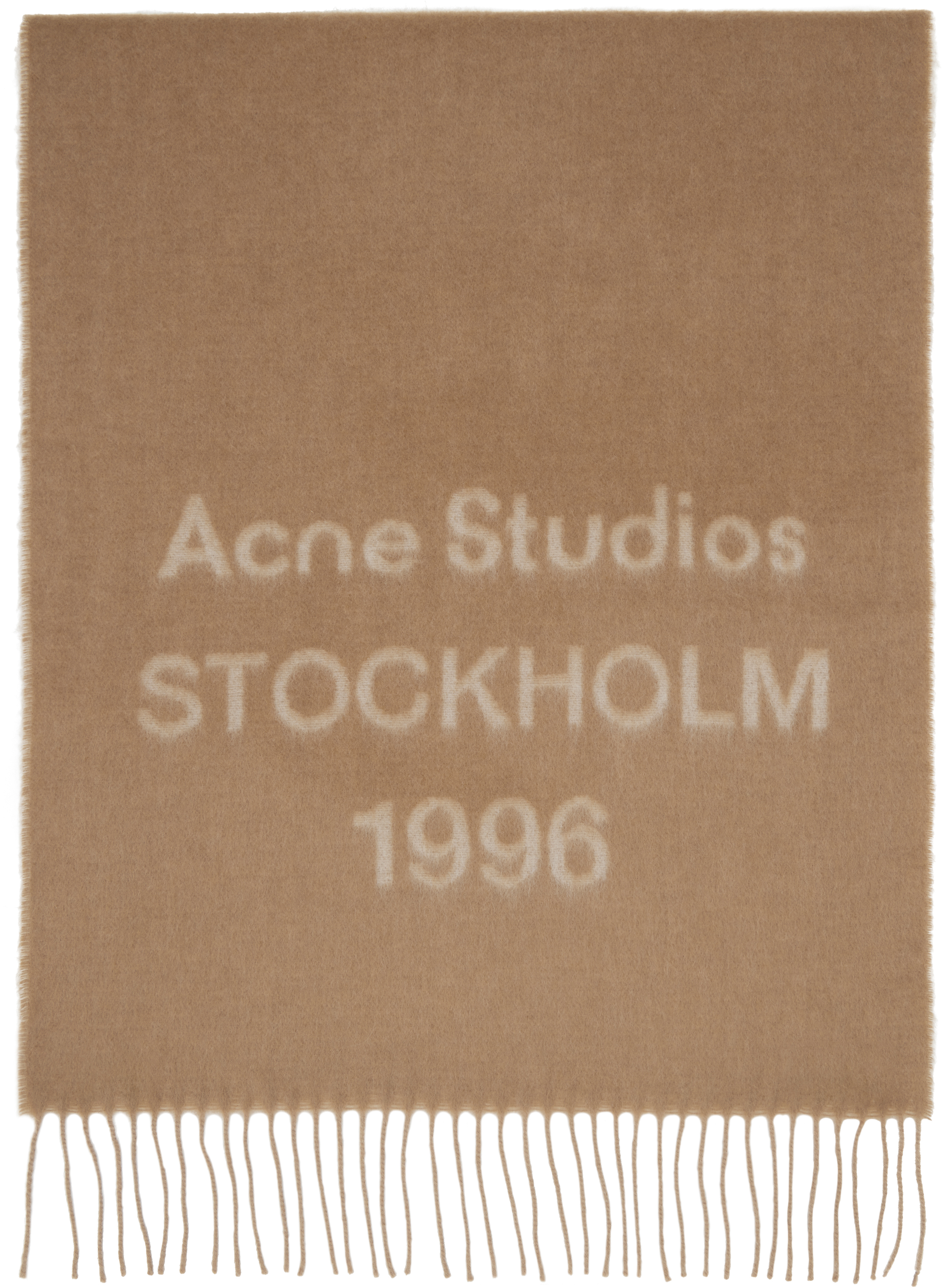 Acne Studios: タン ジャカードロゴ マフラー | SSENSE 日本