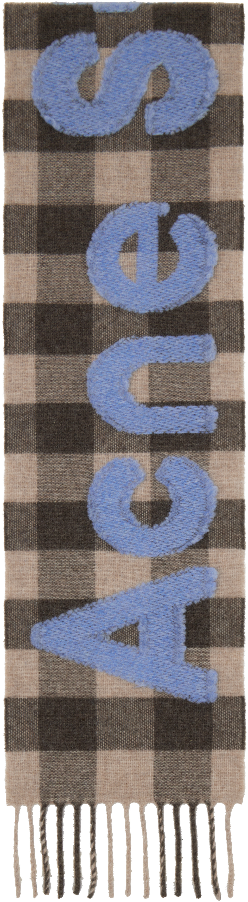 Brown Narrow Check Logo Scarf