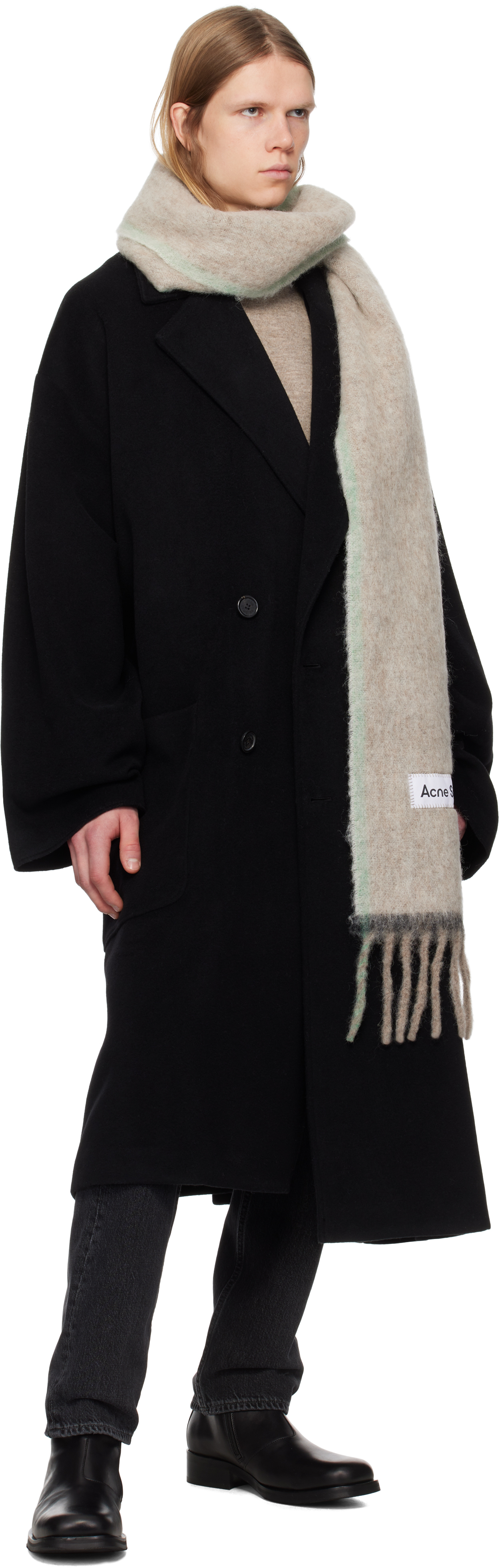 Acne Studios Beige Narrow Scarf In Als Beige/grey