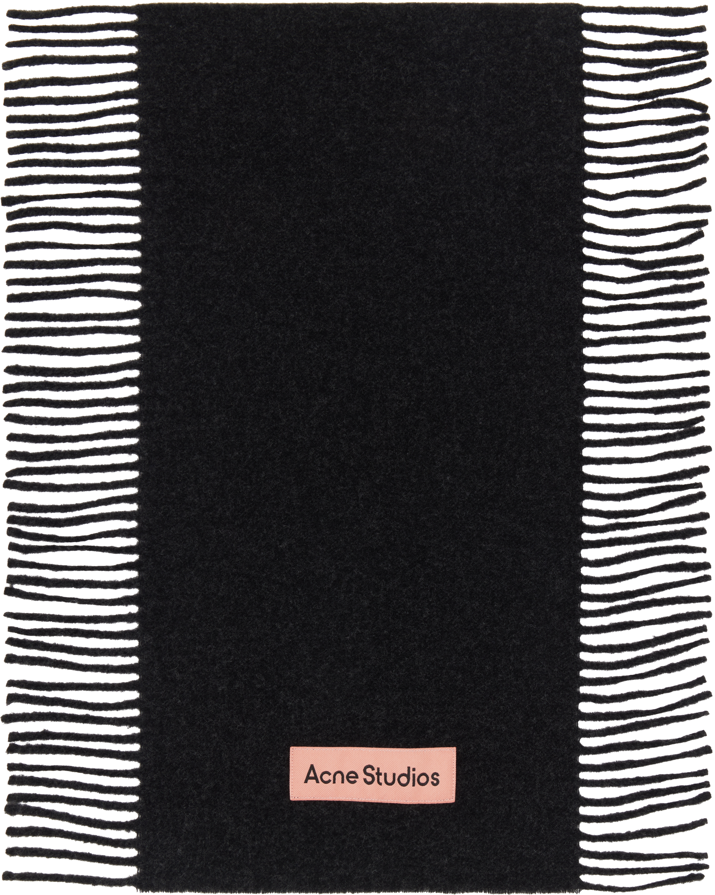 Acne Studios: ブラック フリンジ ウール マフラー | SSENSE 日本