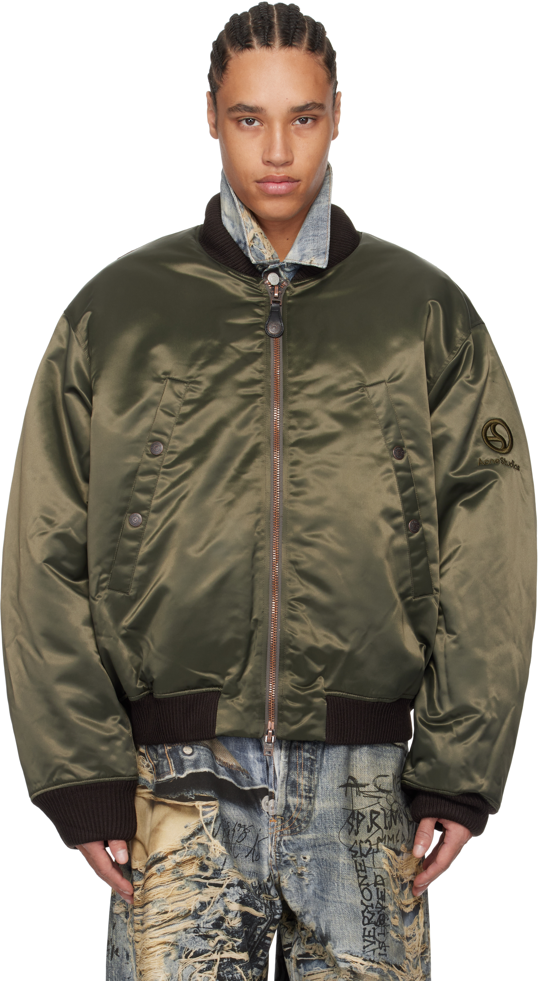 Acne Studios Logo-embroidered Bomber Jacket In Bgu Military Green