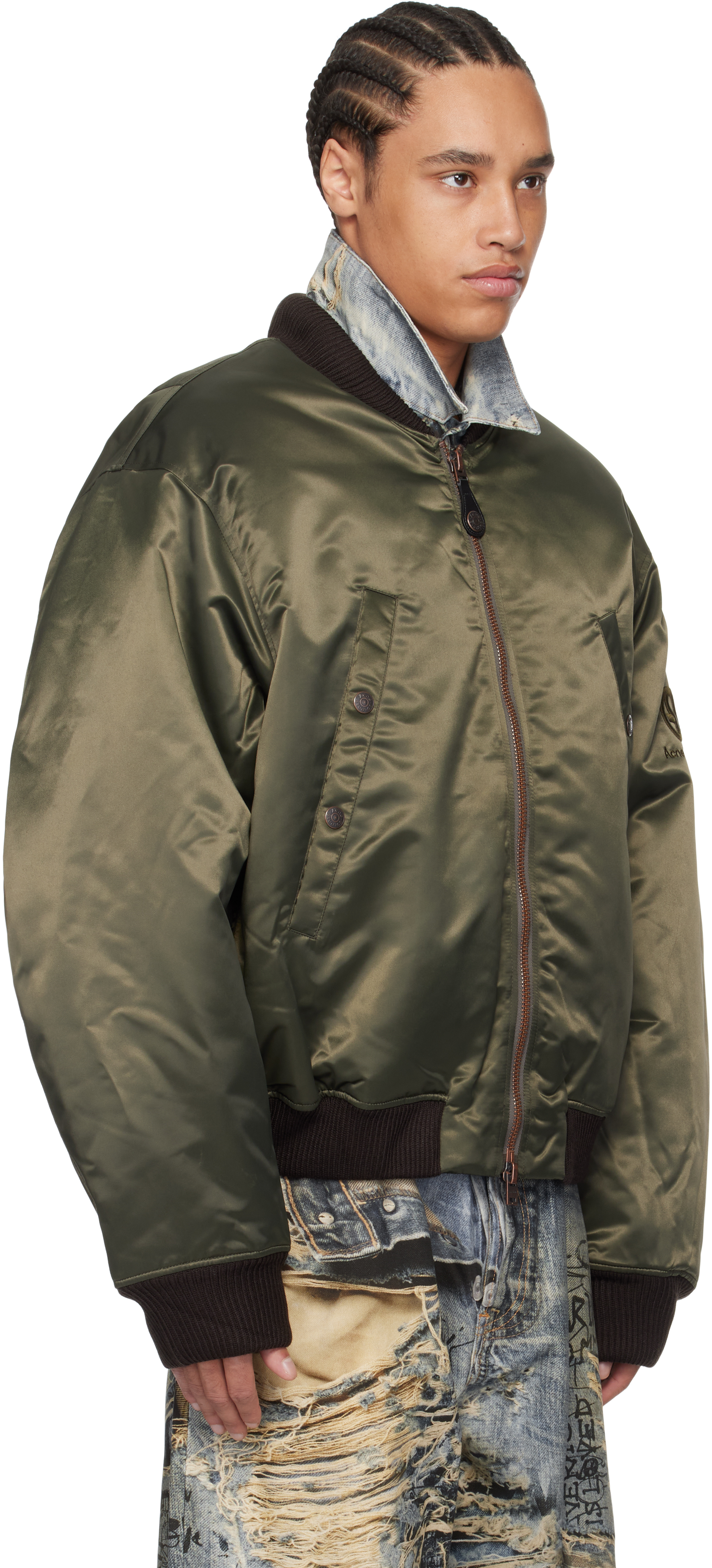 Acne Studios Logo-embroidered Bomber Jacket In Bgu Military Green