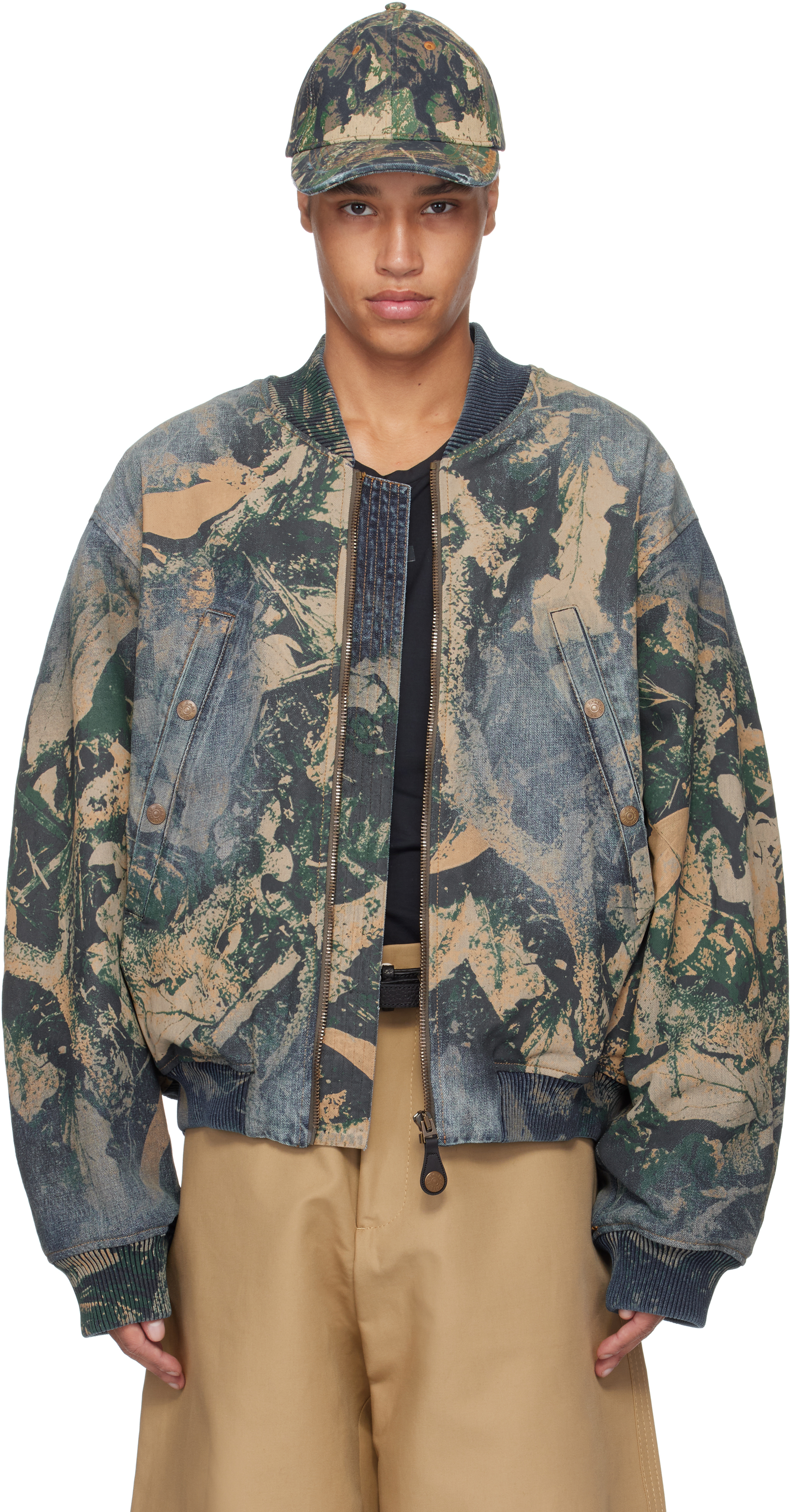 Acne Studios Graphic Print Denim Bomber Jacket In 700 Brown