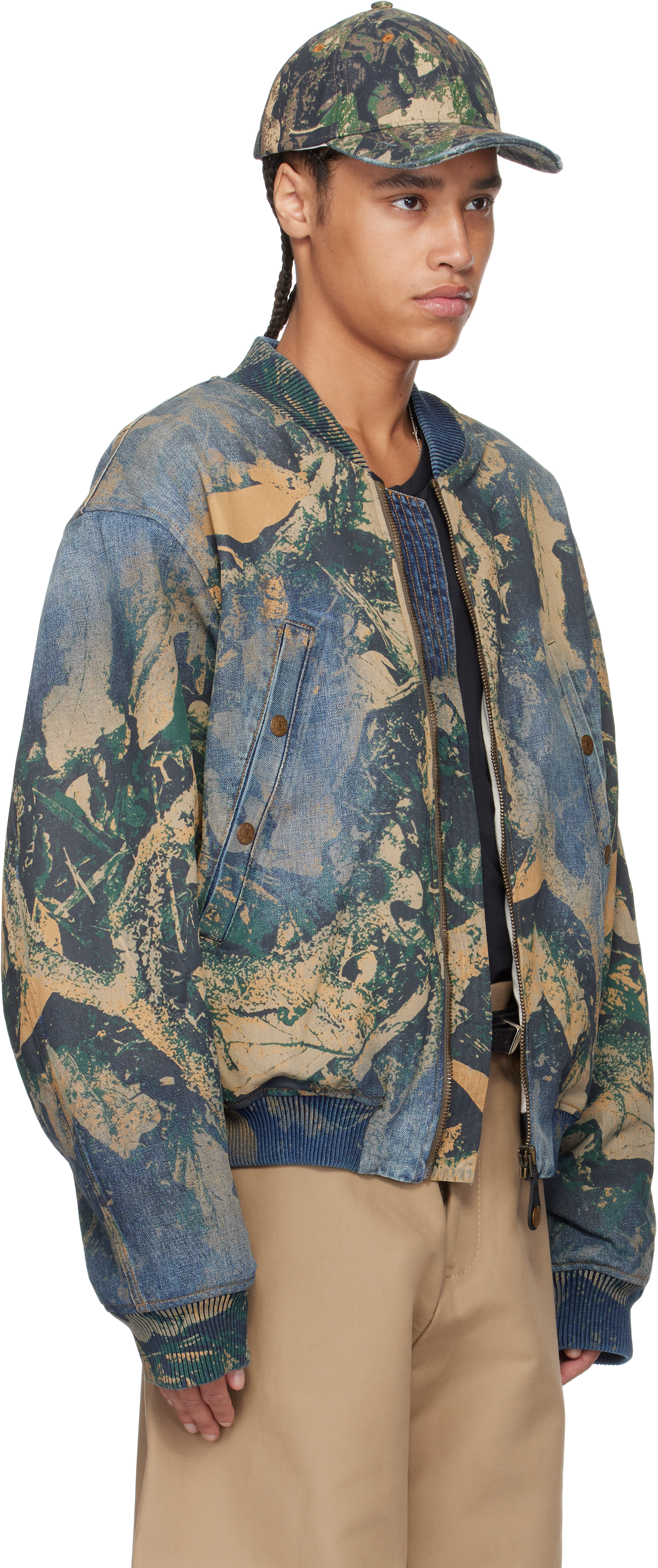 Acne Studios Graphic Print Denim Bomber Jacket In 700 Brown