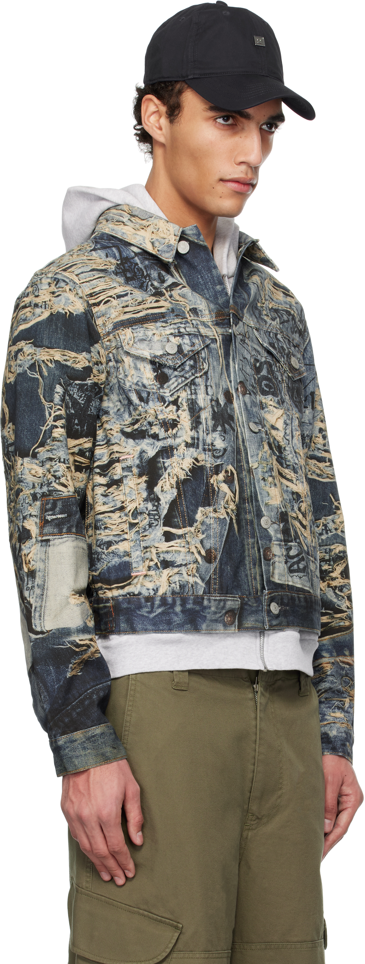 Acne Studios Rye Tlo Torn Scribble Denim Jacket In Auz Mid Blue