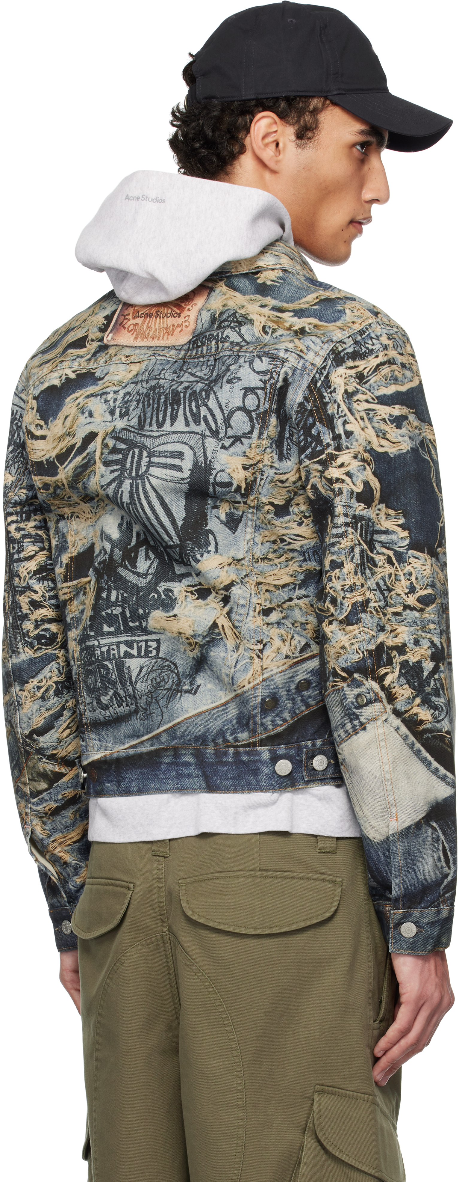 Acne Studios Rye Tlo Torn Scribble Denim Jacket In Auz Mid Blue