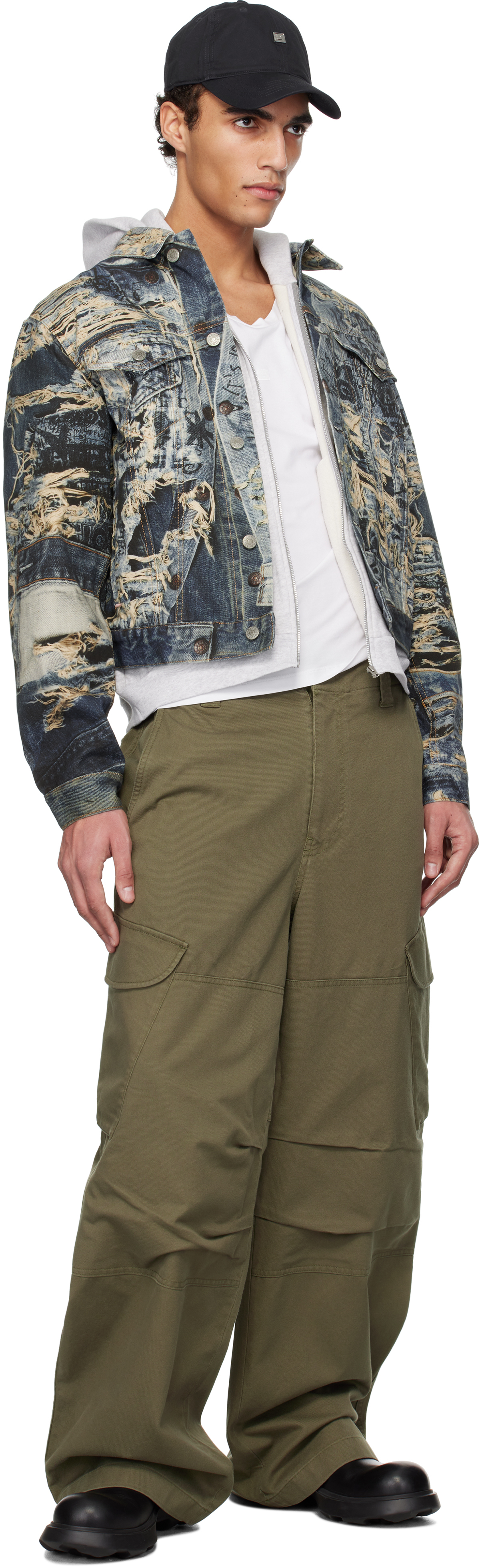 Acne Studios Rye Tlo Torn Scribble Denim Jacket In Auz Mid Blue
