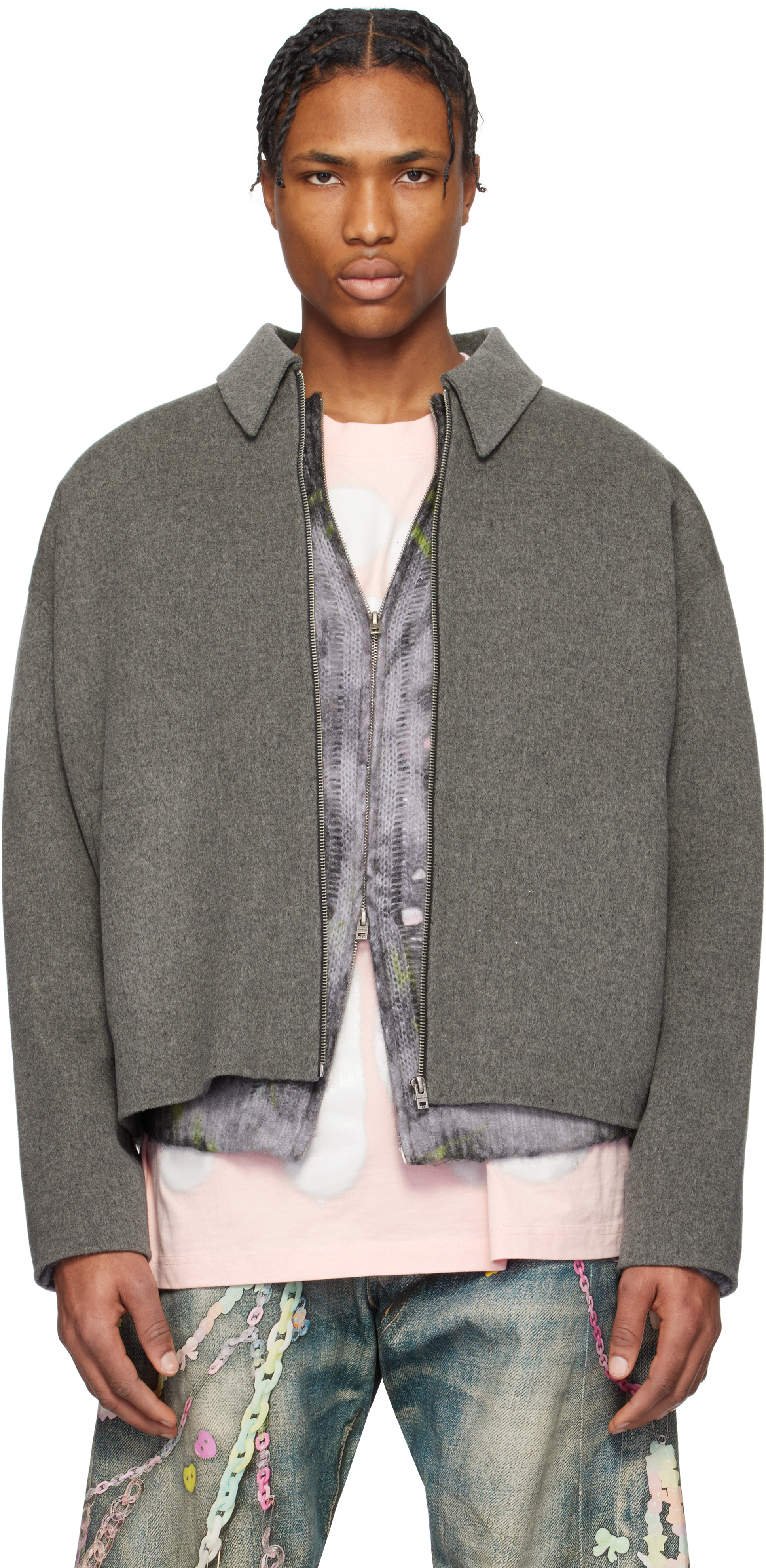 Acne Studios Wool Bomber Jacket In 990 Grey Melange