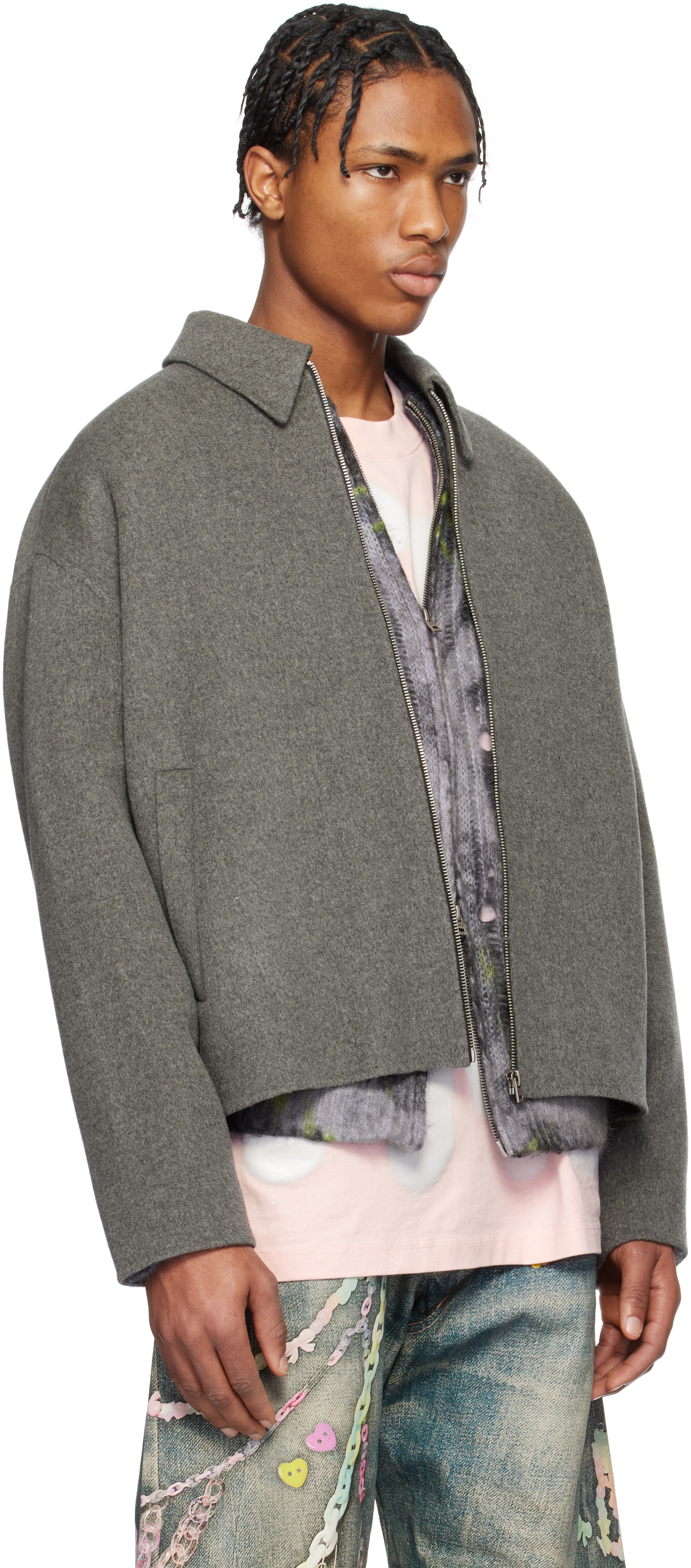 Acne Studios Wool Bomber Jacket In 990 Grey Melange