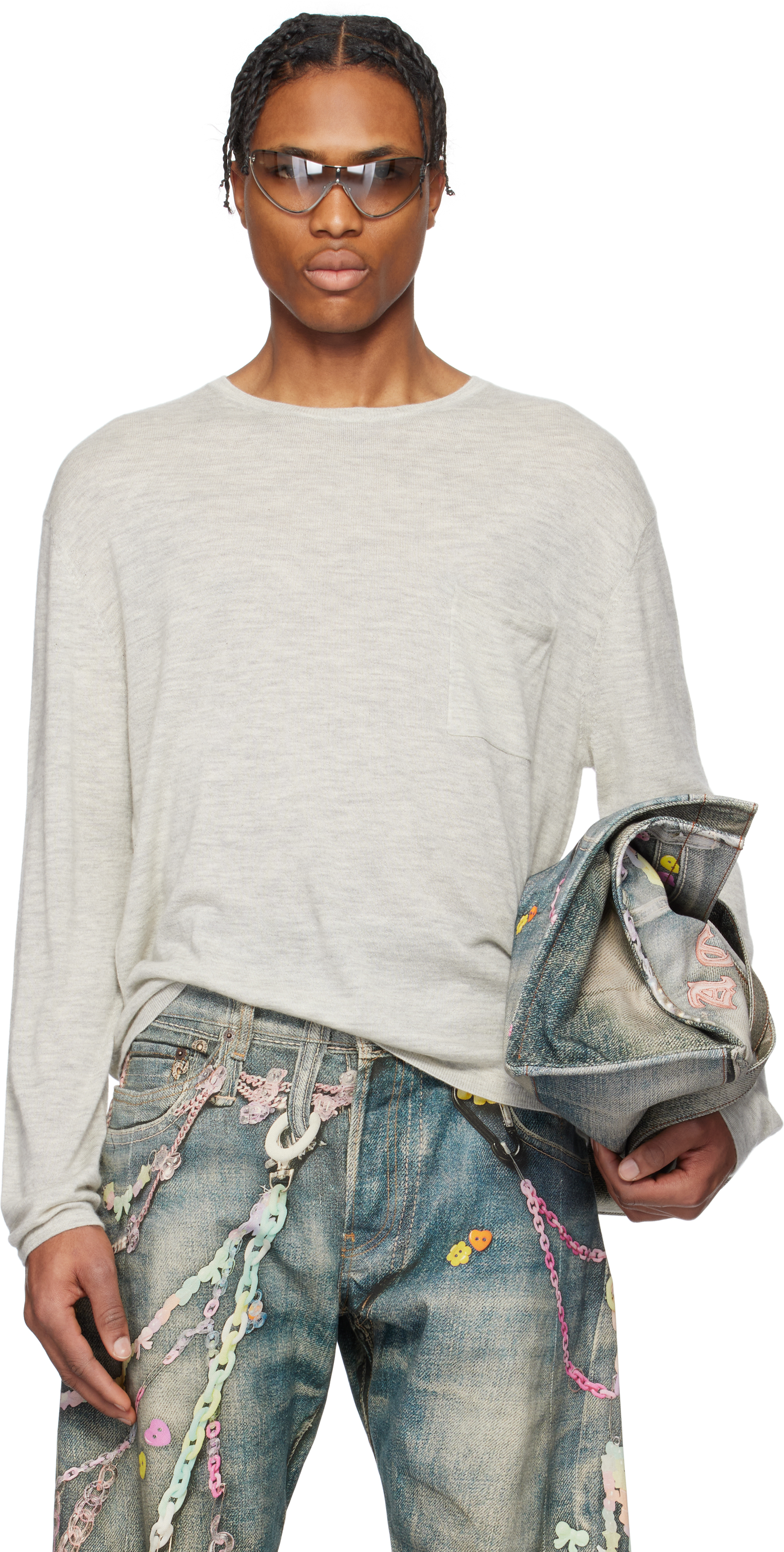 Acne Studios Gray Crew Neck Cashmere Sweater In X92 Light Grey Melan