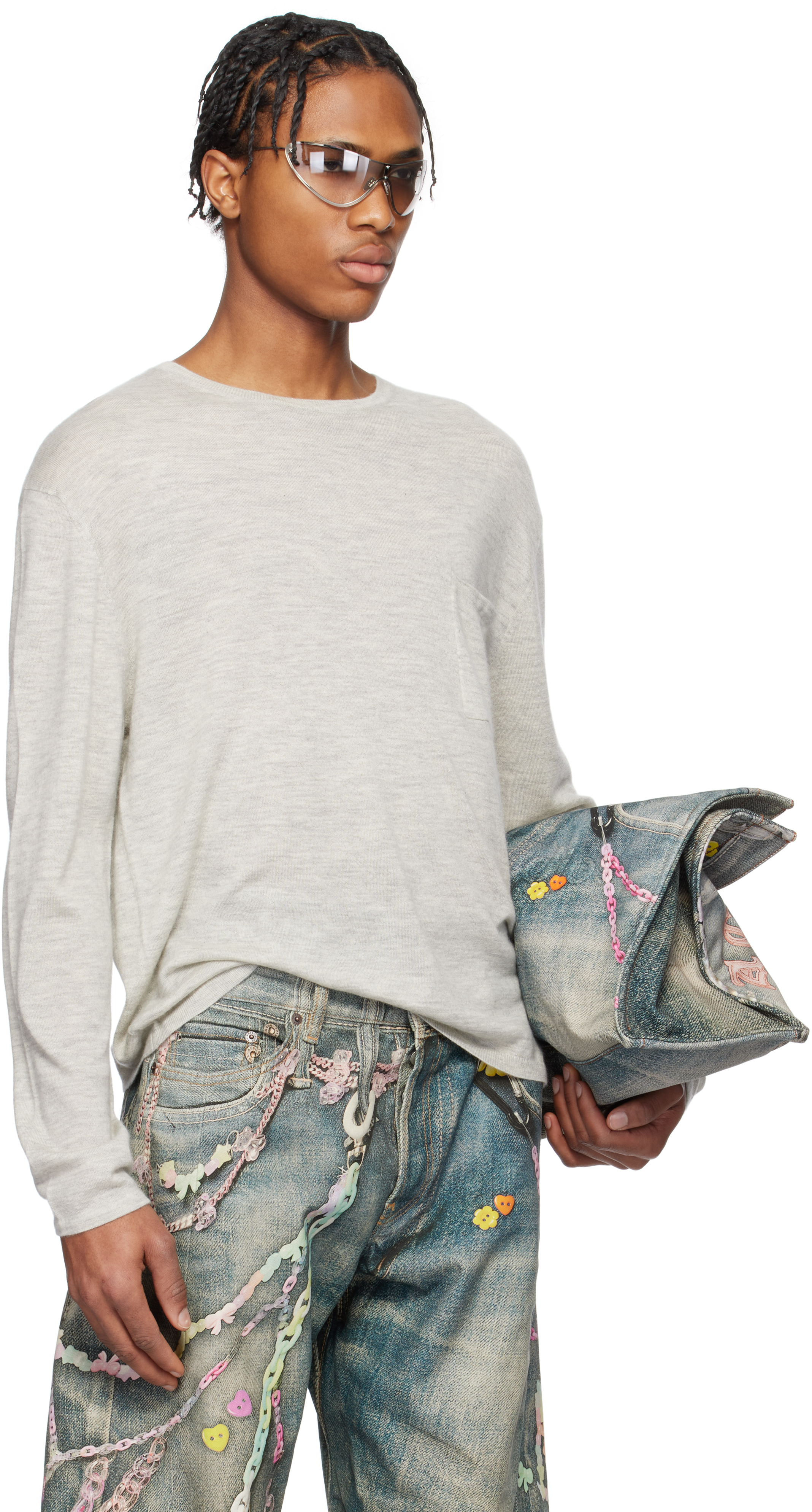 Acne Studios Gray Crew Neck Cashmere Sweater In X92 Light Grey Melan